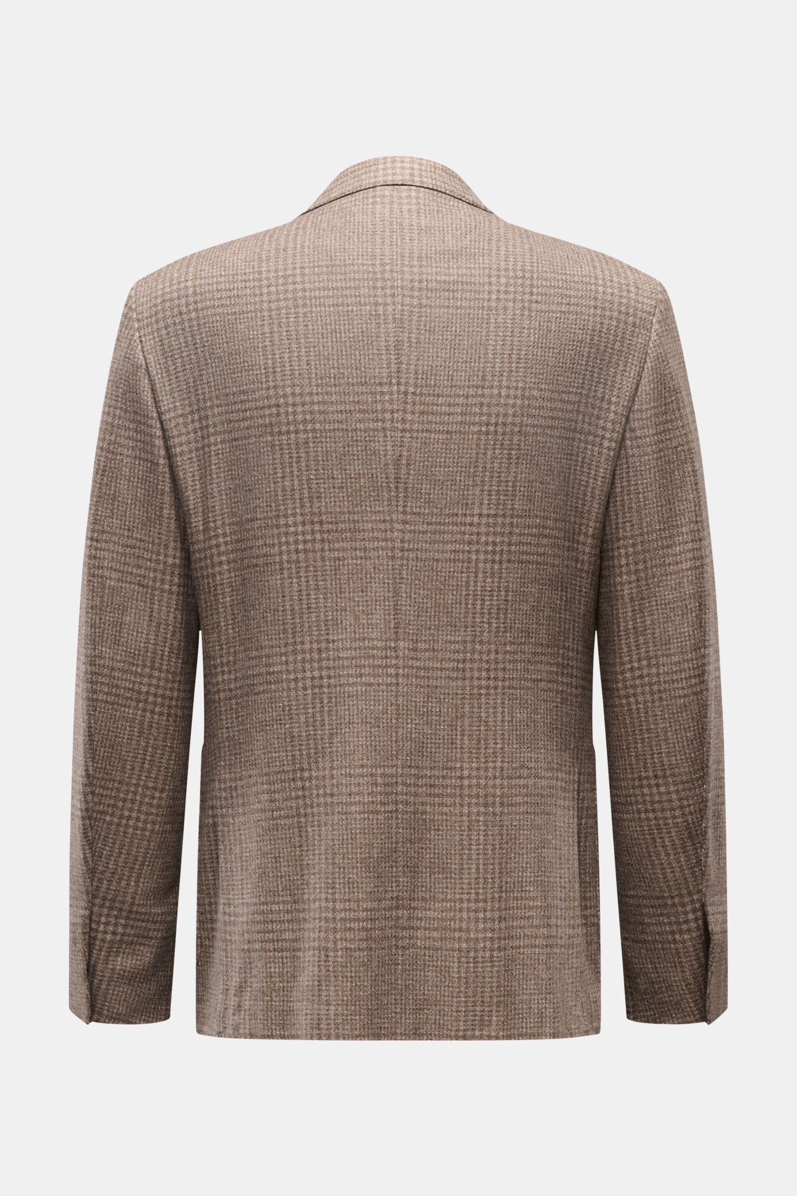 Zegna Sakko graubraun kariert, Rückansicht, Slim Fit aus Wolle mit Cashmere, Karo-Webstruktur, tailliert, unconstructed, Seitenschlitze, weicher Griff.