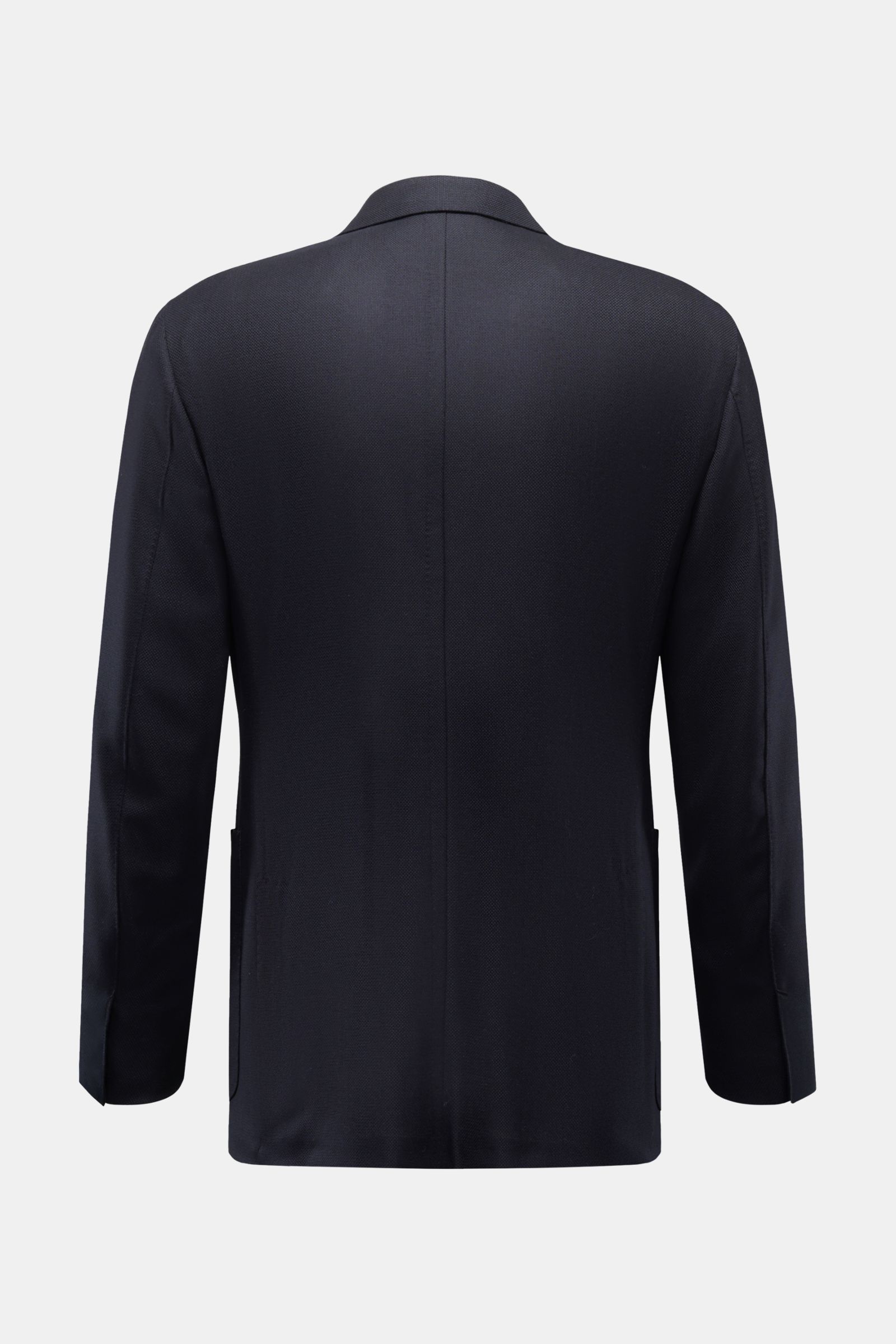 Zegna Sakko navy, Rückansicht, tailliertes Slim Fit Sakko aus weichem Panama-Wollstoff mit zwei Knöpfen, Seitenschlitzen und aufgesetzten Taschen.