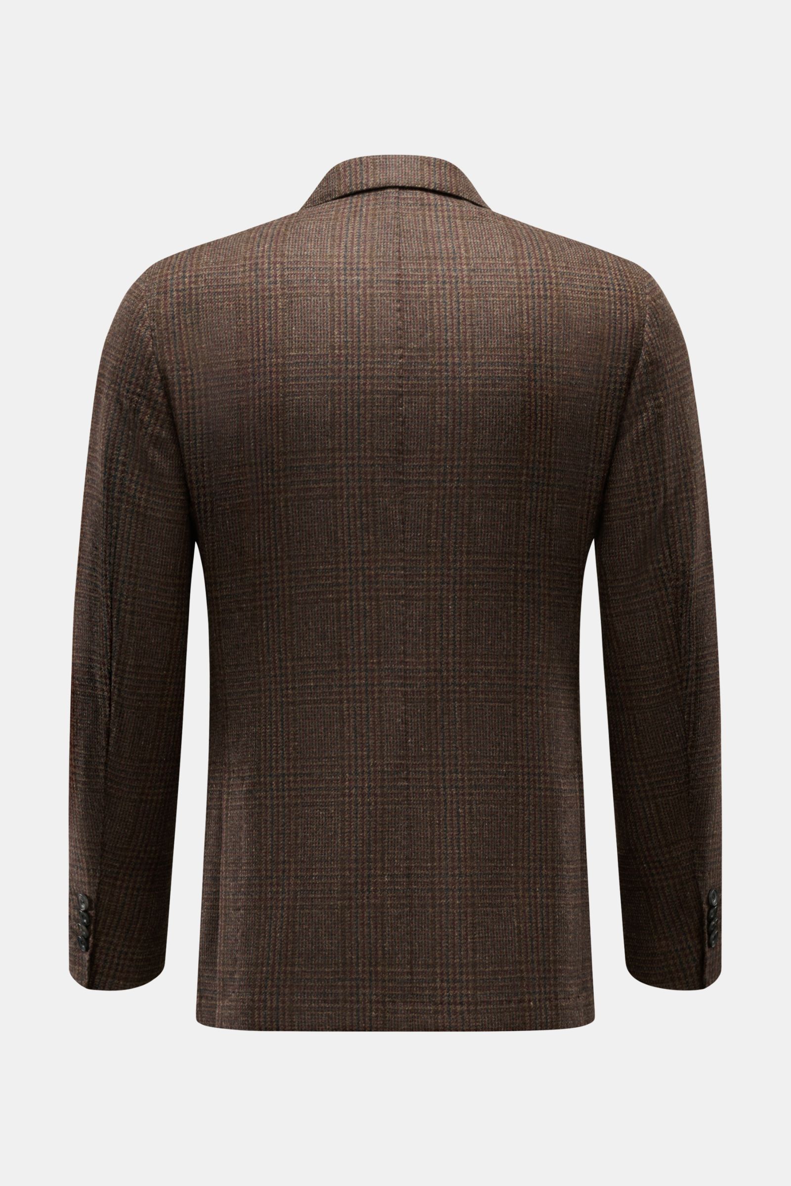 Santaniello Sakko braun/bordeaux/anthrazit kariert, Slim Fit aus reiner Wolle mit Glencheck, weich, zweireihig, Rückansicht, Seitenschlitze, drei Innentaschen.