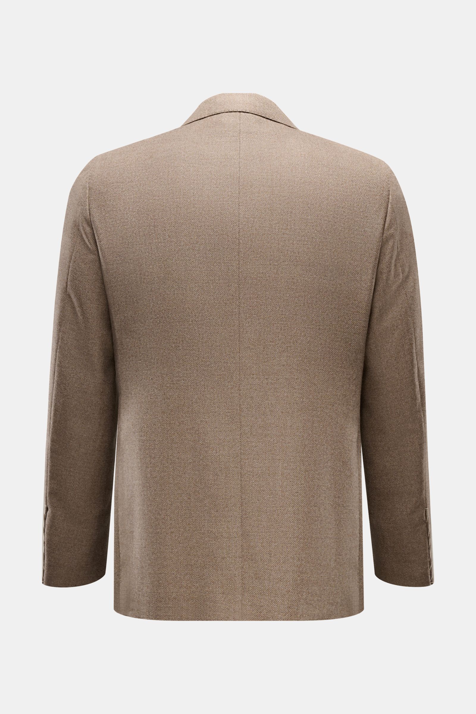 Caruso Sakko 'Aida' beige meliert, Slim Fit aus weicher Wolle, Rückansicht mit fallendem Revers, Zwei-Knopf-Stil, Seitenschlitzen, Innentaschen.