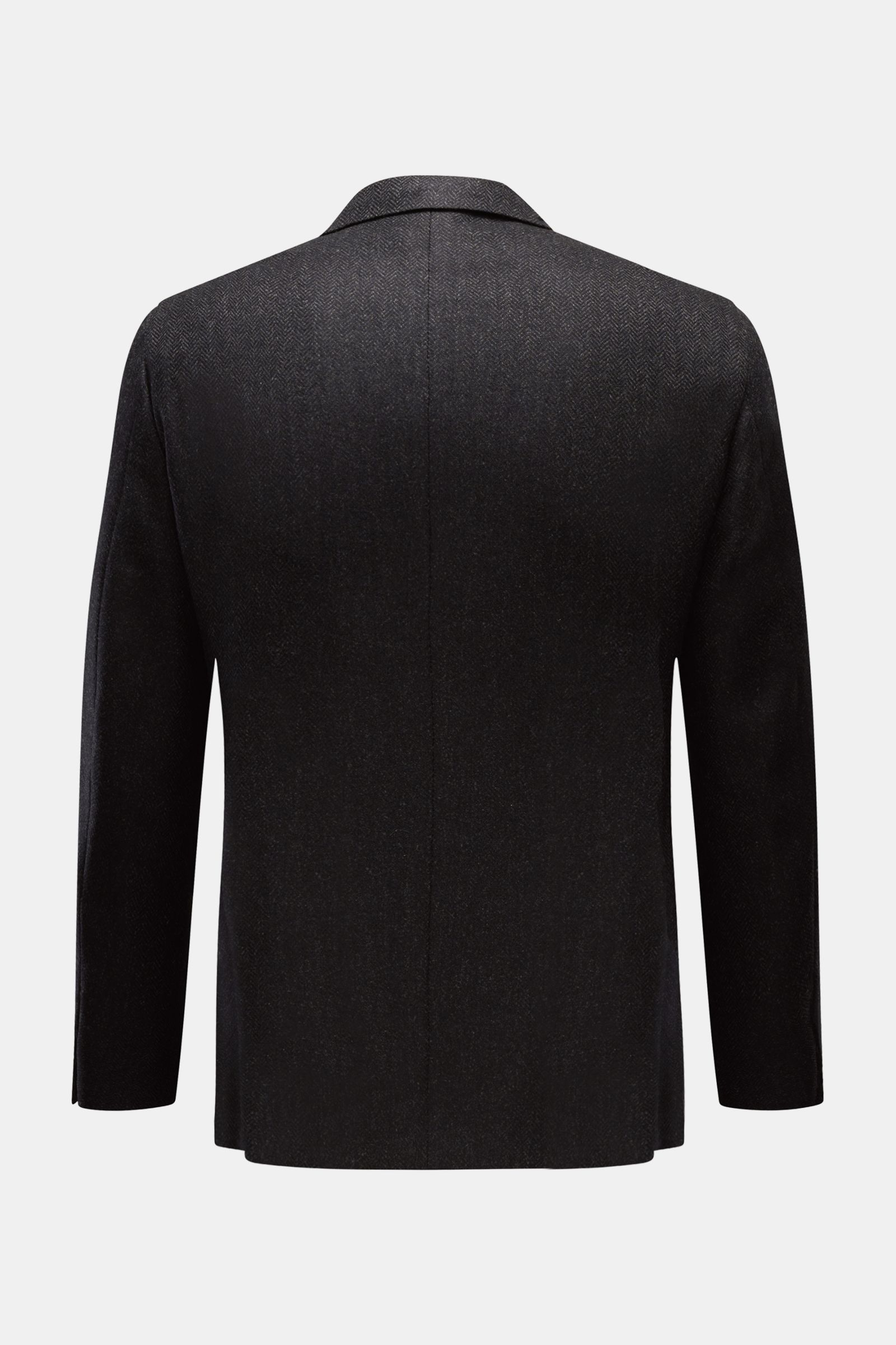 Caruso Sakko 'Aida' anthrazit/dunkelgrau meliert, Rückansicht, Slim Fit, Wolle mit Cashmere, tonaler Fischgrat, Zwei-Knopf-Stil, fallendes Revers, Hüfttaschen, Seitenschlitze.