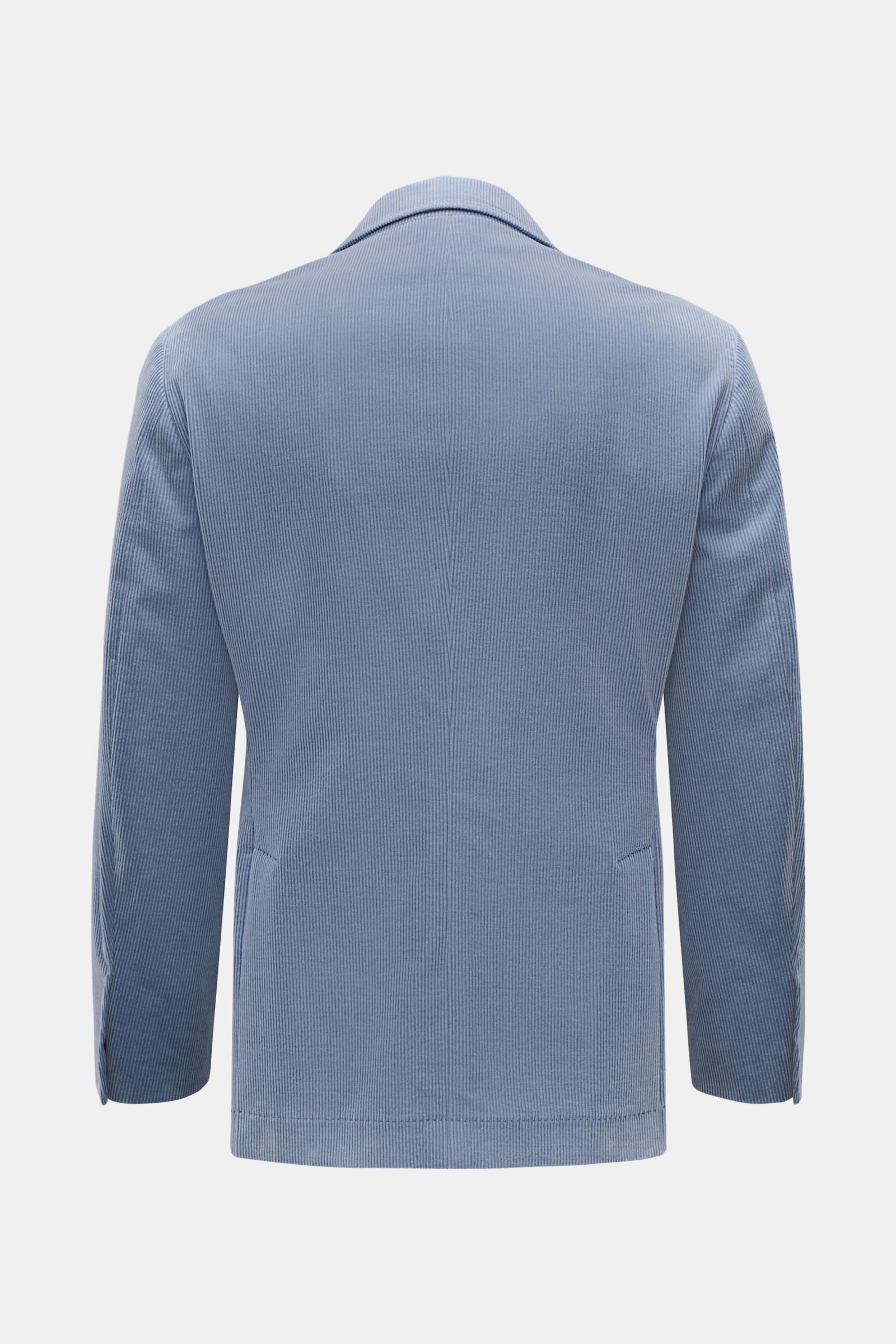 Brunello Cucinelli Cordsakko rauchblau, Rückansicht, Slim Fit, Baumwoll-Cashmere Cord, taillierter Drei-Knopf-Stil, leicht elastisch, halb gefüttert.