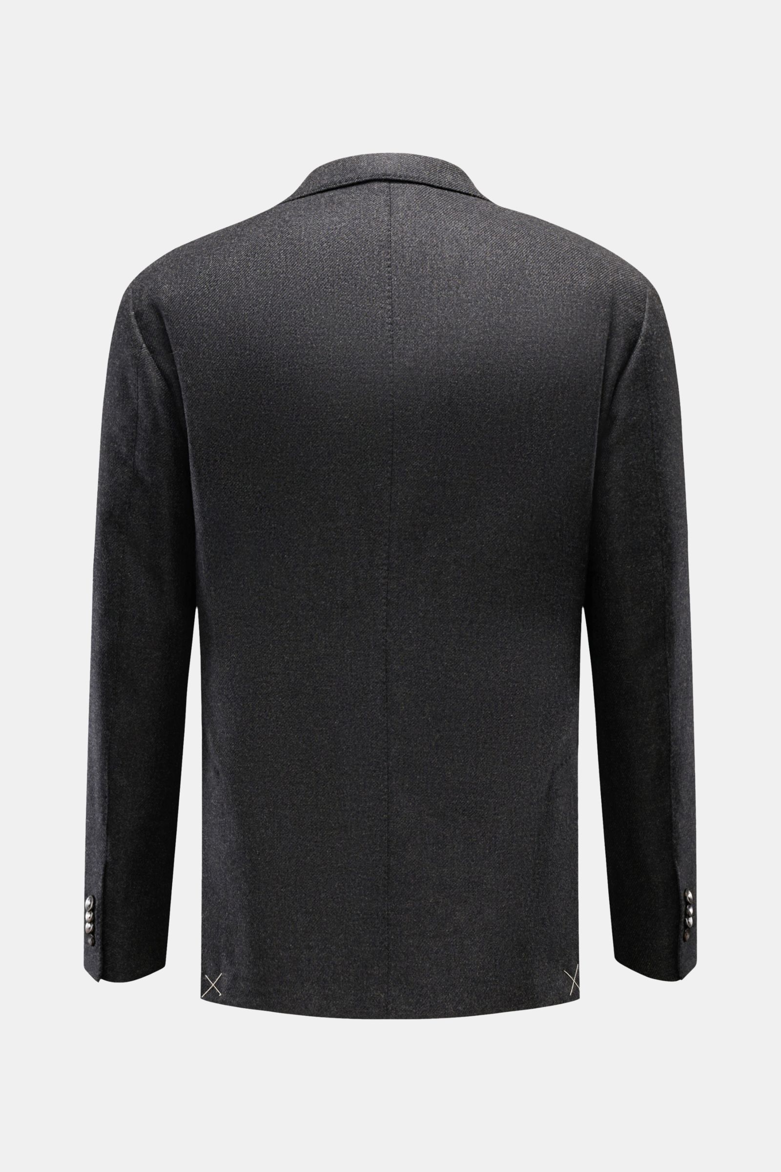 Agnona Cashmere Sakko dunkelgrau meliert shown from the back, highlighting the slim fit, half-lined construction, and rear side vents. Feinste Handwerkskunst trifft auf zeitlose Eleganz: Dieses halb gefütterte Sakko aus reinem Cashmere steht exemplarisch 