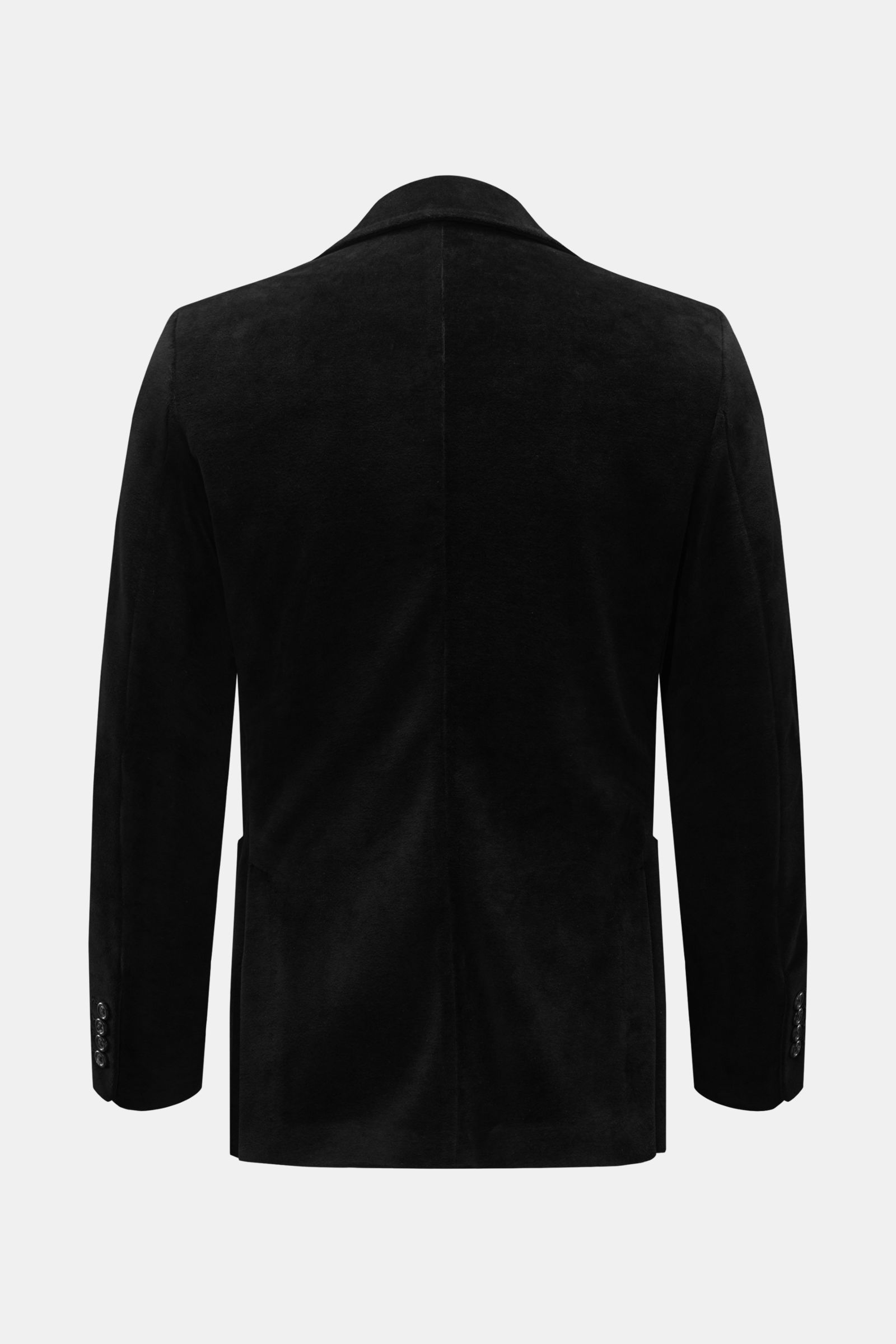 Circolo 1901 Samtsakko schwarz, Rückansicht, Slim Fit, Jersey-Samt, tailliert, zwei Knöpfe, Seitenschlitze, Kissing Buttons, halb gefüttert, Innentasche.