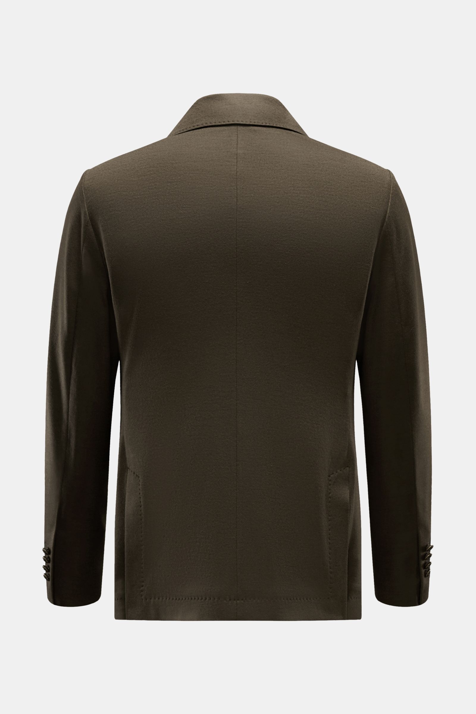 Circolo 1901 Jersey-Sakko oliv, Rückansicht, zweireihig mit Spitzrevers, Slim Fit, Wolle-Cashmere Jersey, Ärmel mit Knöpfen, Seitenschlitze, halb gefüttert.
