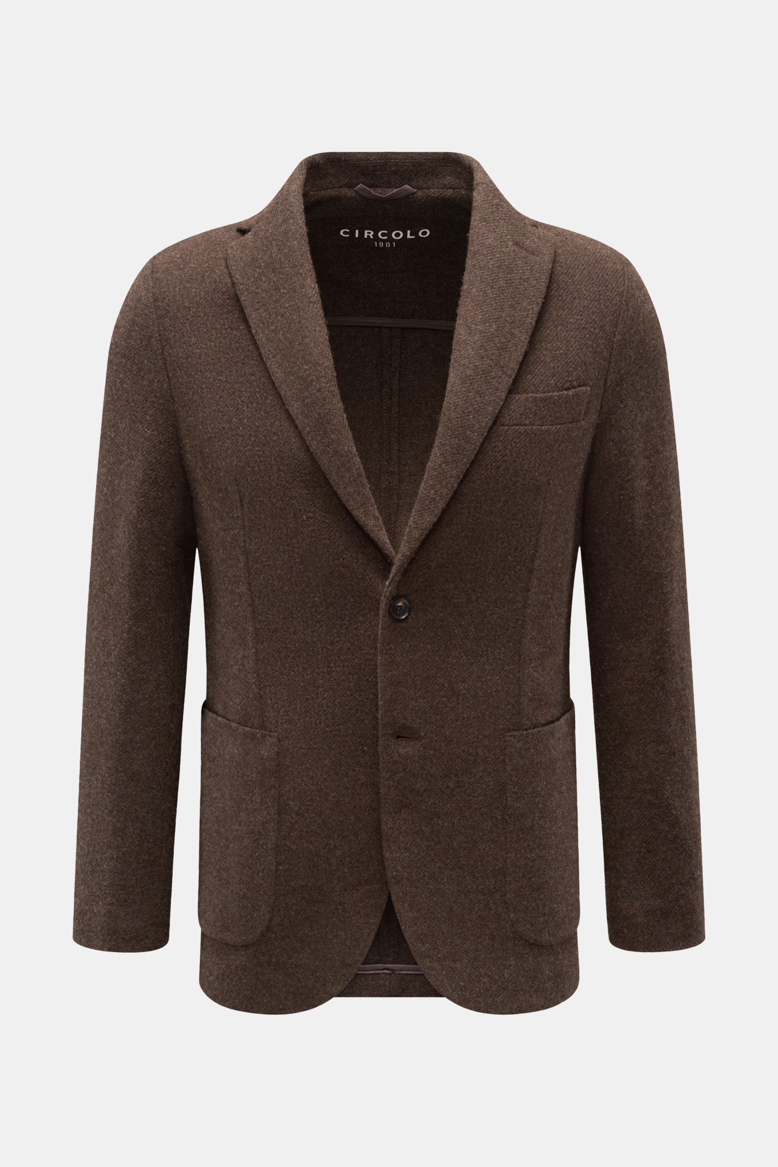 Front view of Circolo 1901 Smart-casual jacket brown melange in a soft wool and cashmere blend, slim fit with step lapel, patch pockets, and two-button closure.