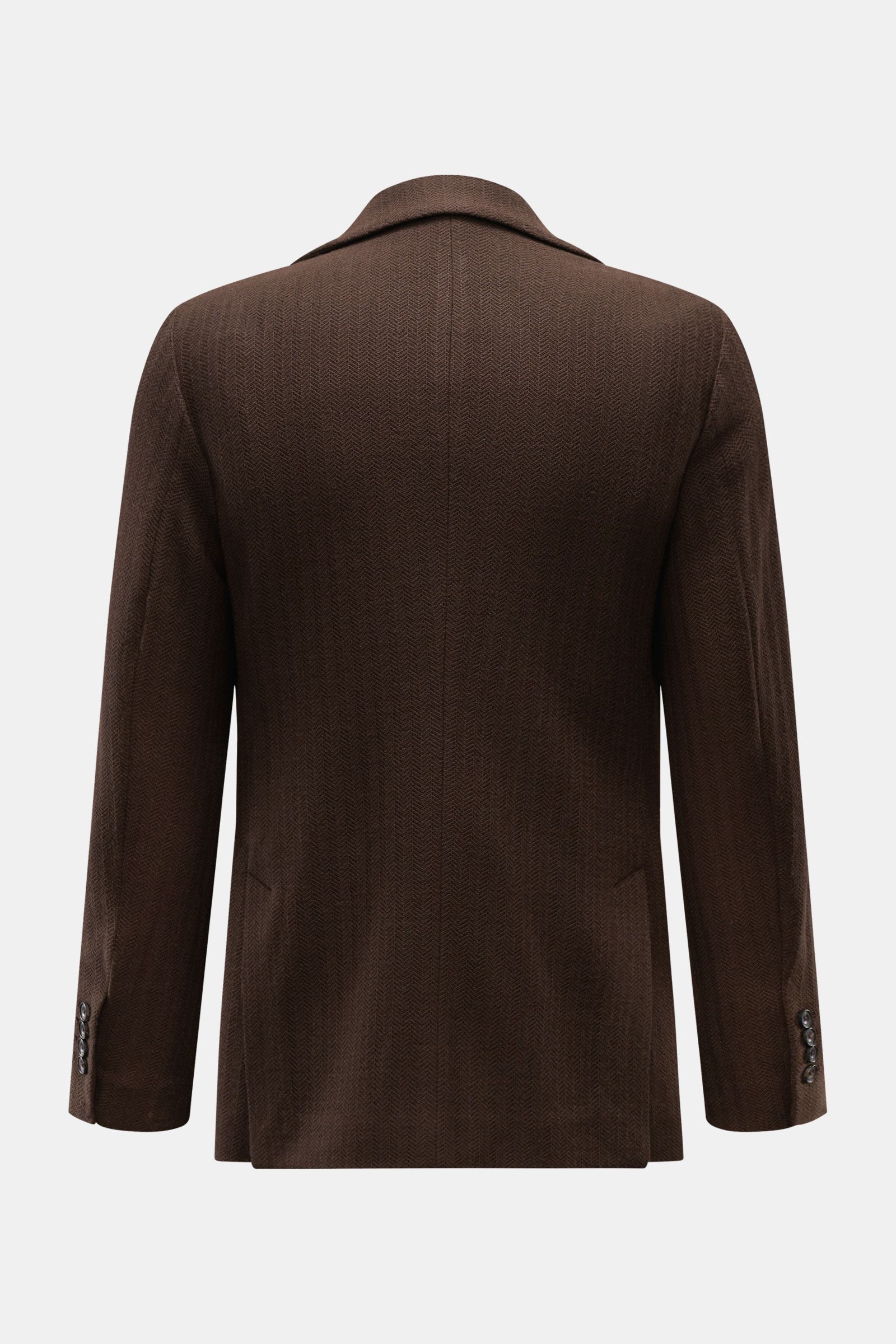 Circolo 1901 Strickblazer dunkelbraun aus reiner Wolle, tonaler Fischgrat, Slim Fit, Rückansicht mit Seitenschlitzen und Ärmelknöpfen.