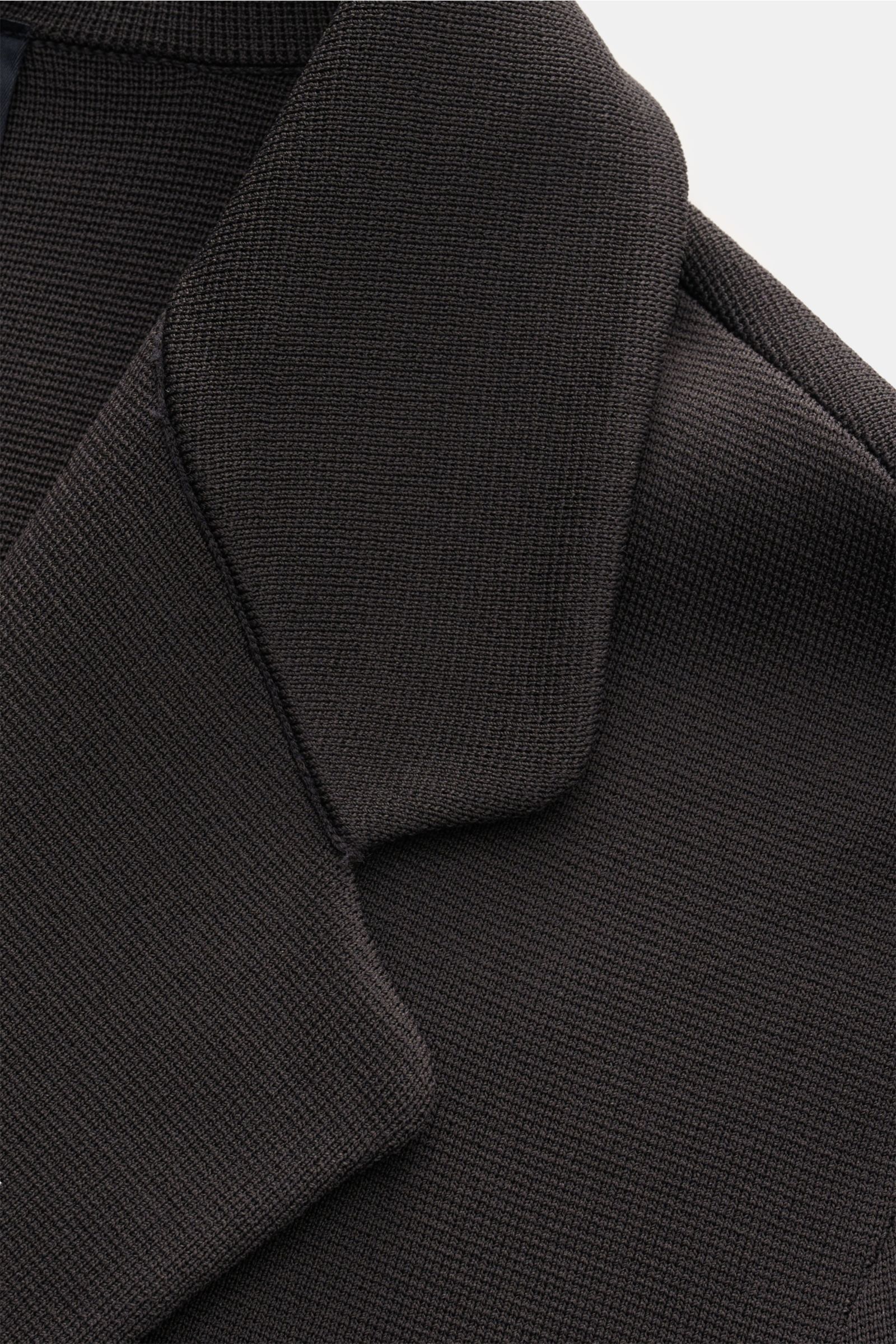 Emporio Armani Strickblazer 'Icon' anthrazit, Detailaufnahme Revers und Schulter aus nachhaltiger Viskose in Slim Fit, Jersey-Qualität.