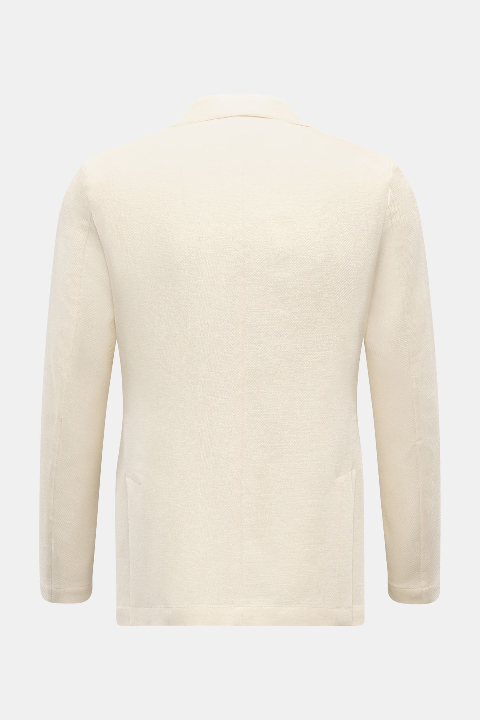 Rear view of Marco Pescarolo Blazer 'Giove' cream, a slim fit, unconstructed lightweight blazer with soft tonal weave and patch hip pockets.