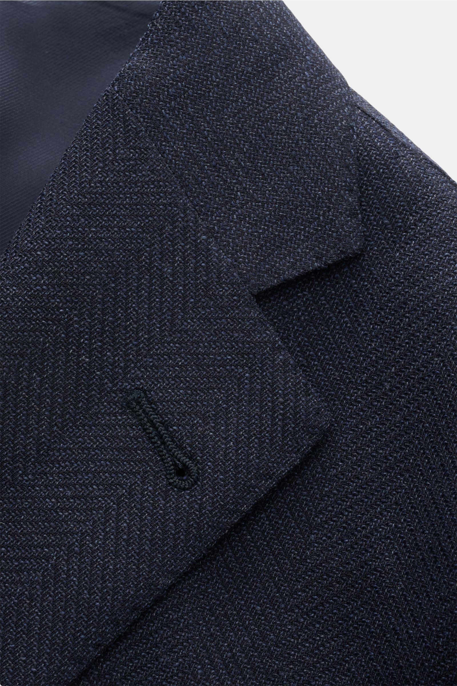 Close-up front view of the Corneliani Smart-casual jacket navy mottled, showcasing elastic virgin wool with a distinctive weave and step lapel.
