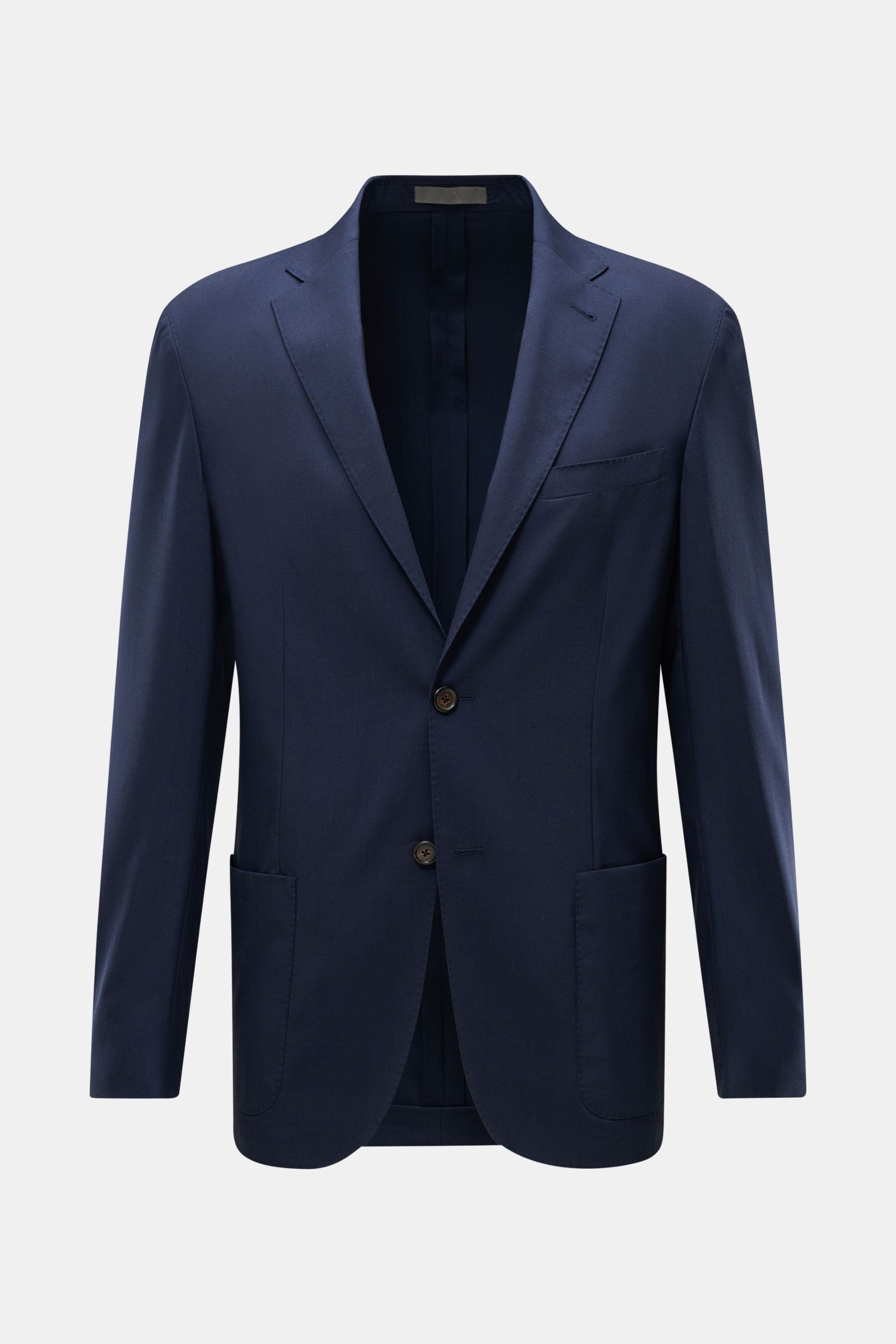 Corneliani Sakko navy, Slim Fit, tailliert, aus Wolle-Seiden-Mix, glatter Griff, zwei Knöpfe, Brust- und Hüfttaschen, Vorderansicht.