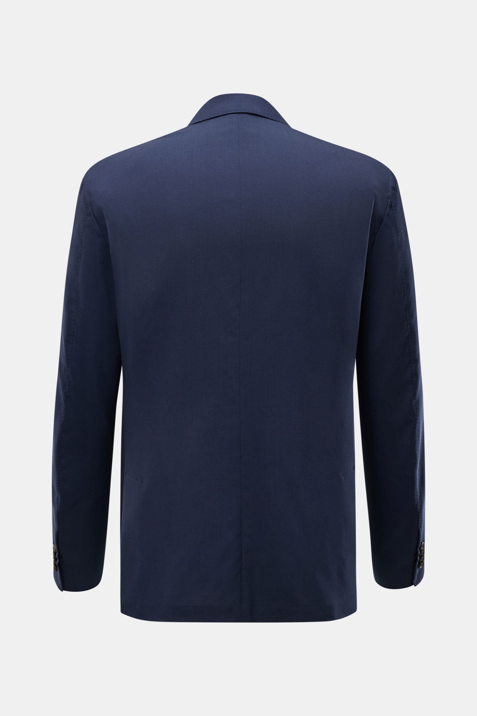Corneliani Sakko navy aus Wolle-Seide-Mix in Slim Fit, Rückansicht mit fallendem Revers, Unconstructed Design, Seitenschlitzen, zwei Innentaschen.