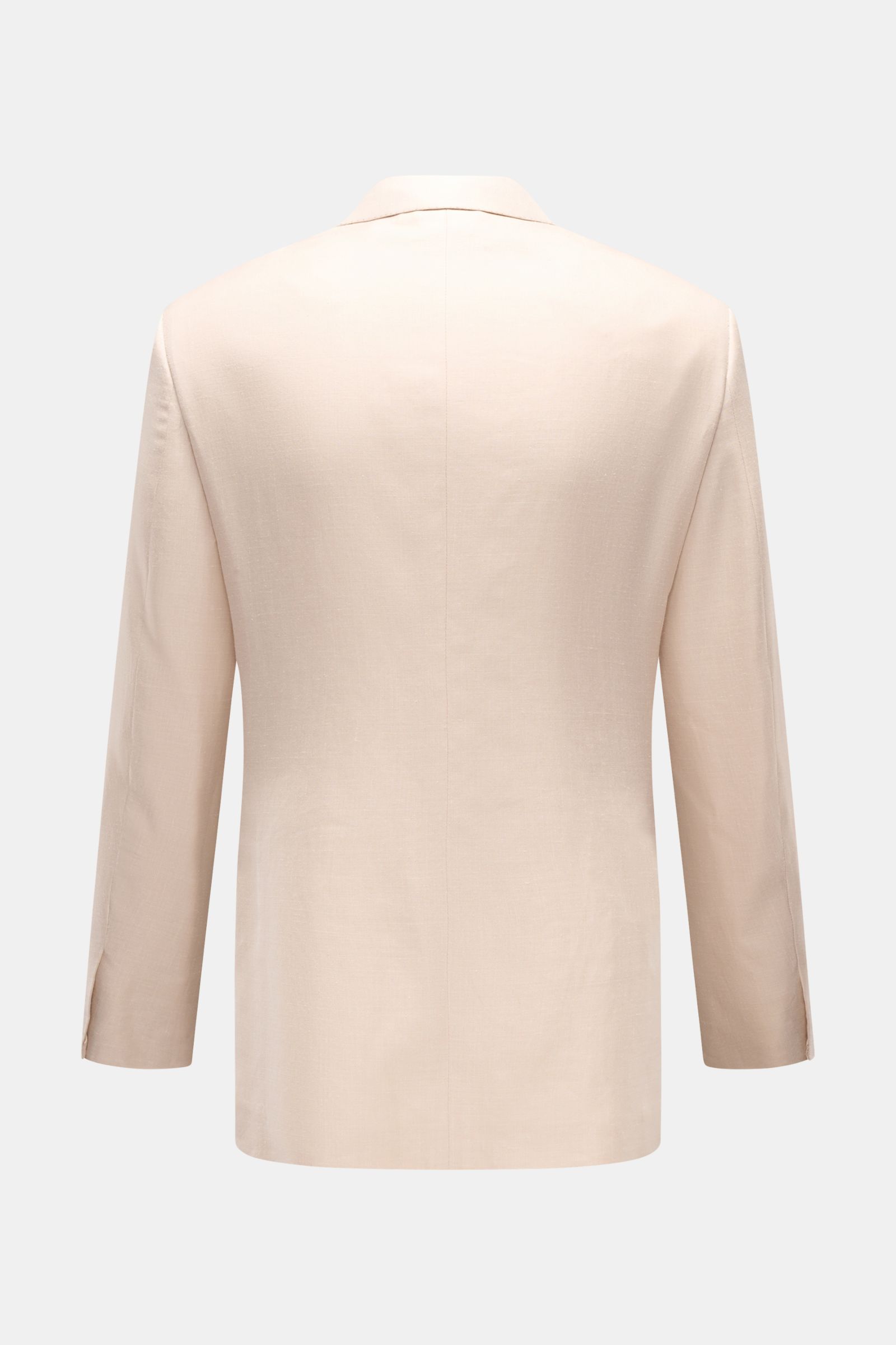 Brioni Sakko 'New Plume' sand meliert, Rückansicht, leichter Seiden-Cashmere-Mix, Slim Fit, zweireihiger Drei-Knopf-Stil, Spitzrevers.