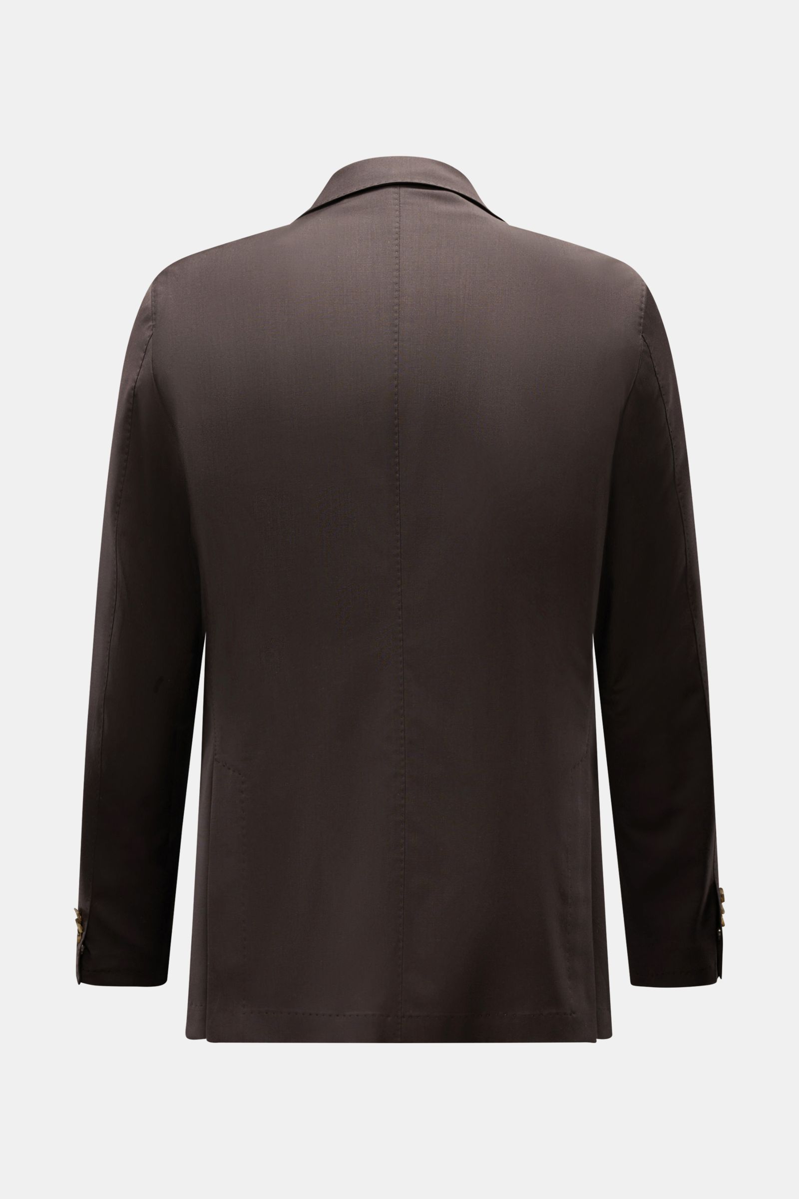 Windsor Sakko 'Travel' dunkelbraun Rückansicht, Slim Fit, reine Schurwolle, Unconstructed Design, Zwei-Knopf-Stil, Seitenschlitze, Innentaschen, Kissing Buttons.