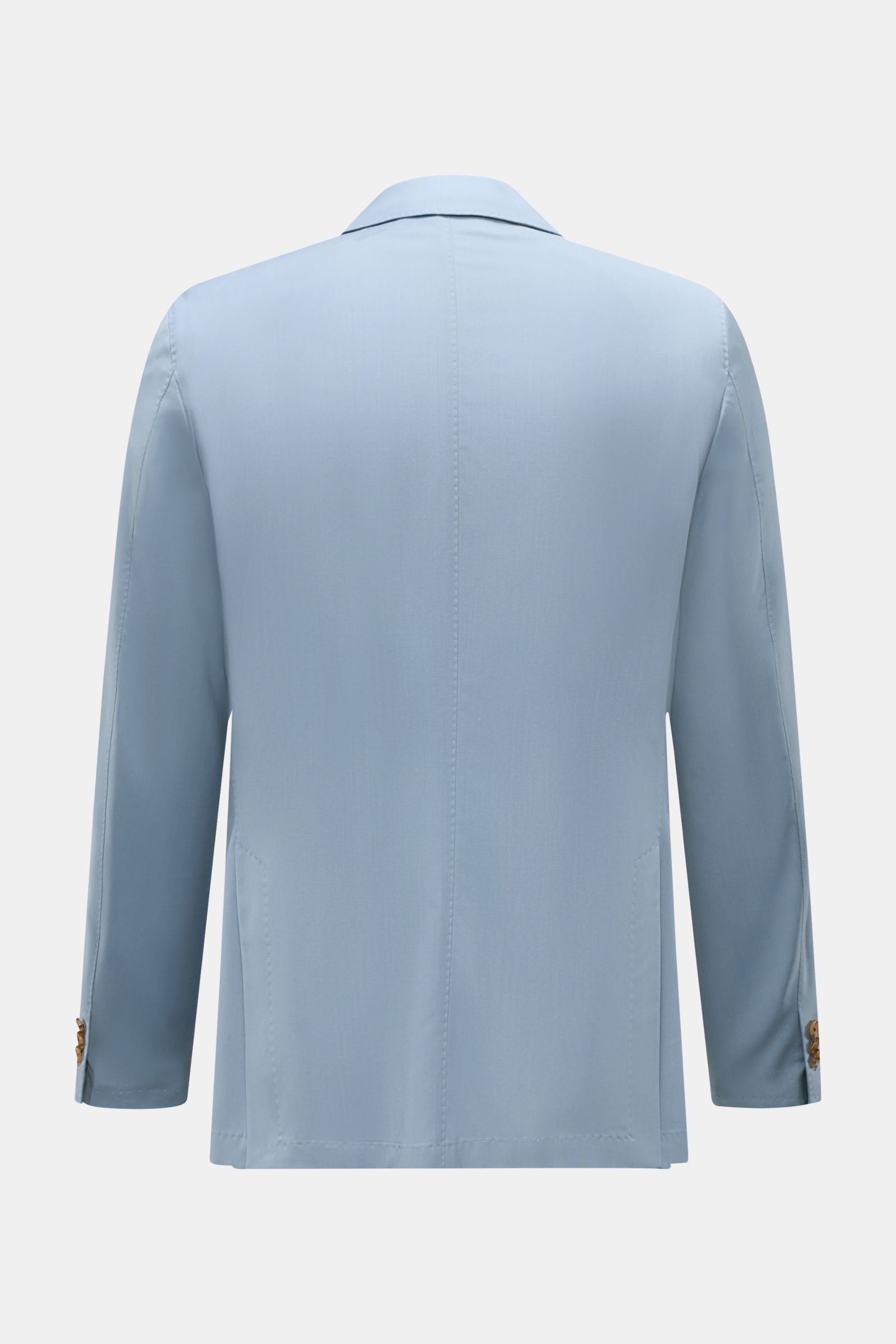 Windsor Sakko 'Travel' rauchblau, Slim Fit, reine Schurwolle, Unconstructed Design, Rückansicht mit Seitenschlitzen und Kissing Buttons am Ärmel.