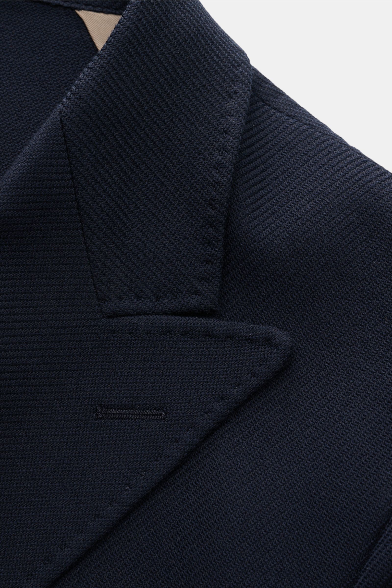 Windsor Sakko 'Salio' navy, Detailaufnahme von Kragen und Schulter, Woll-Baumwoll-Mix, Slim Fit, zweireihig, klassisch, leichte Struktur