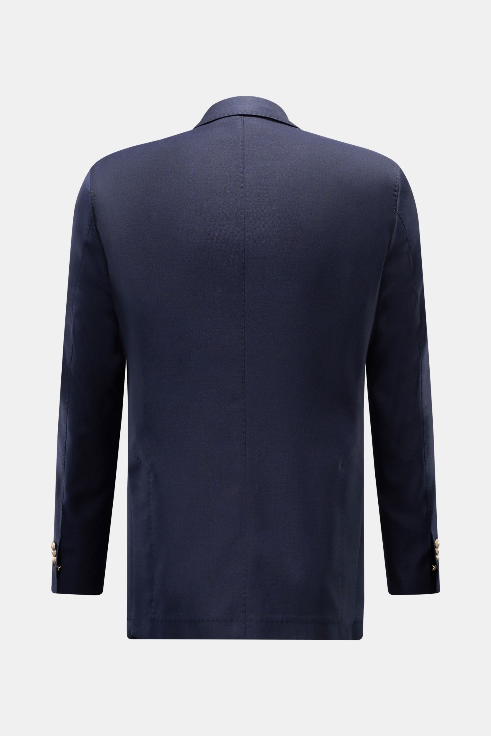 Windsor Sakko 'Giornos' navy aus reiner Schurwolle, Slim Fit, tailliert, Rückansicht mit Seitenschlitzen, weichem Griff und Kissing Buttons.