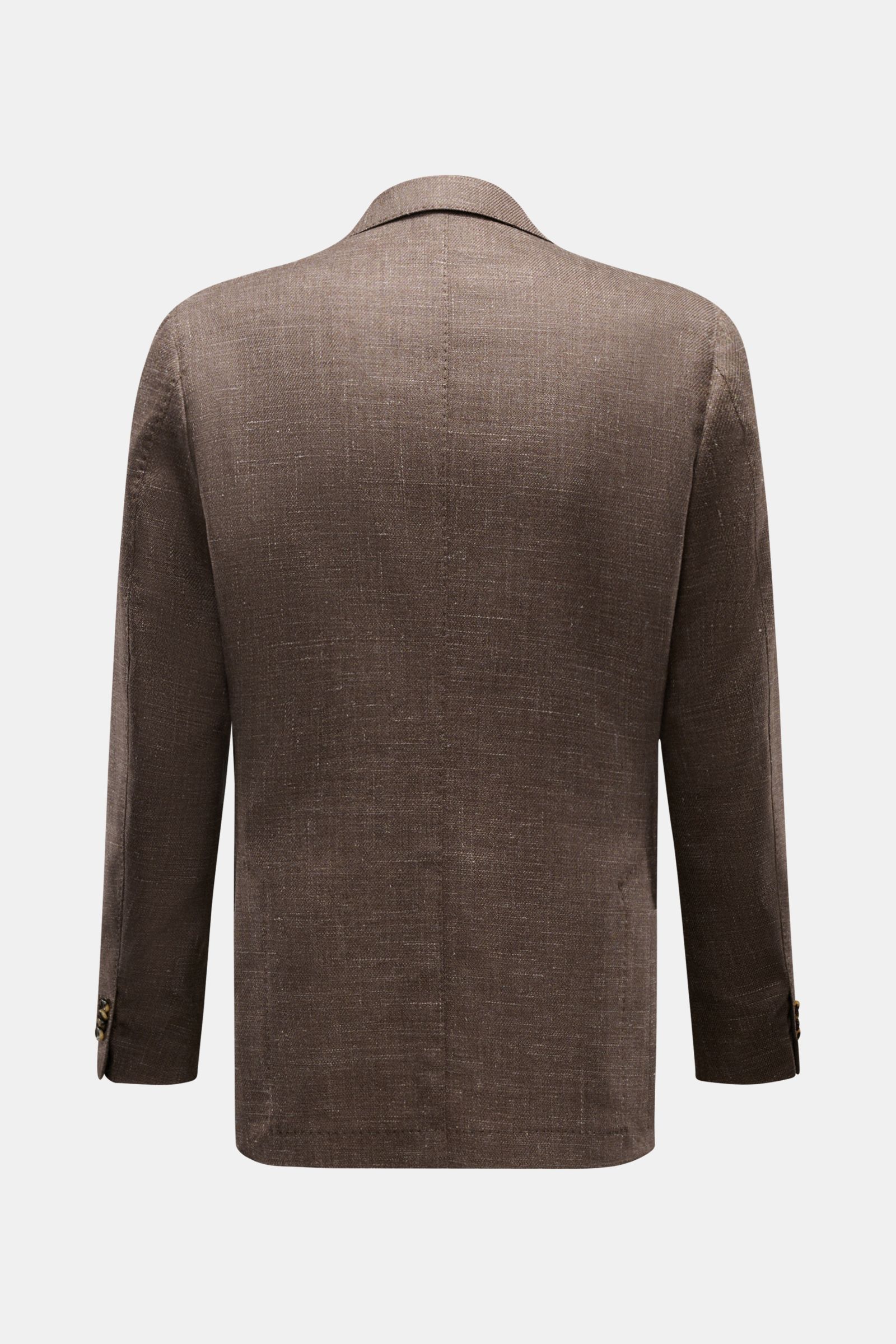 Windsor Sakko 'Giorno' graubraun meliert, Slim Fit, Unconstructed Design, Leinen-Wolle-Mix, Rückansicht mit fallendem Revers und Seitenschlitzen.
