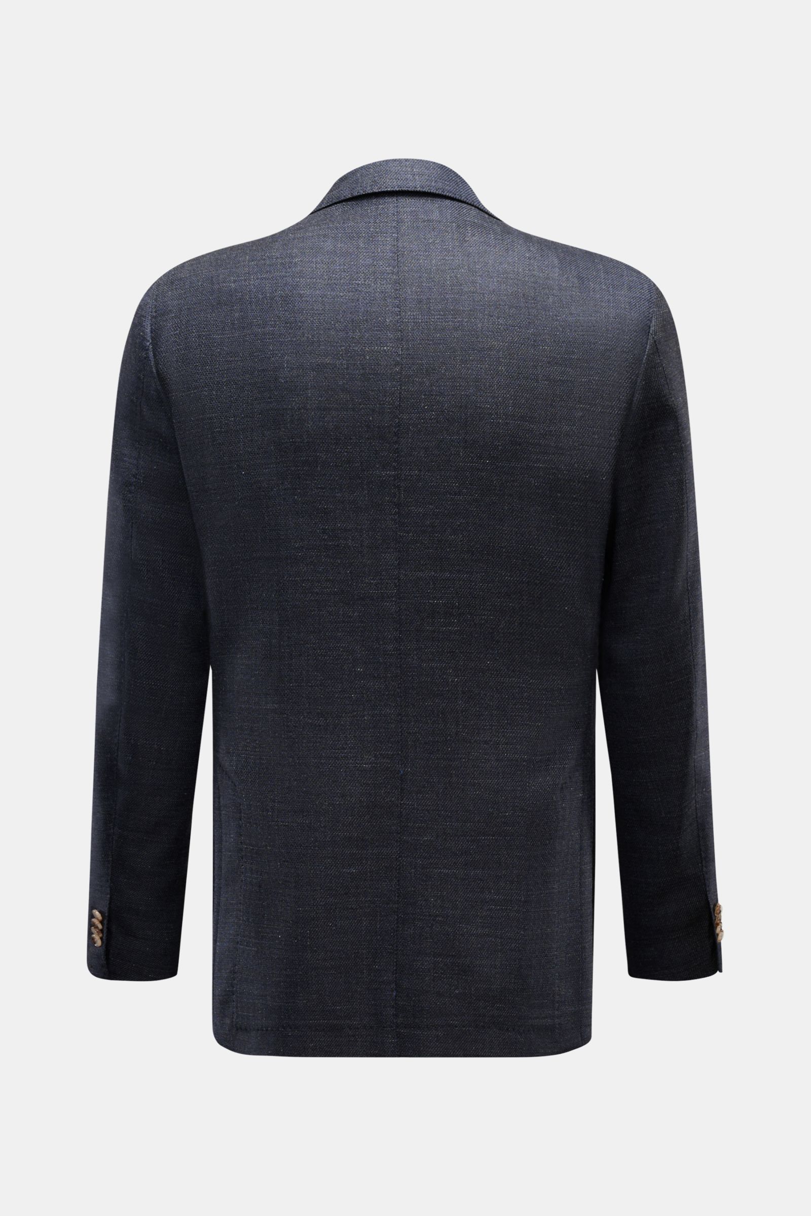 Rückansicht des Windsor Sakko 'Giorno' navy meliert aus leichtem Leinen-Wolle-Mix, Slim Fit, Unconstructed Design mit Seitenschlitzen.