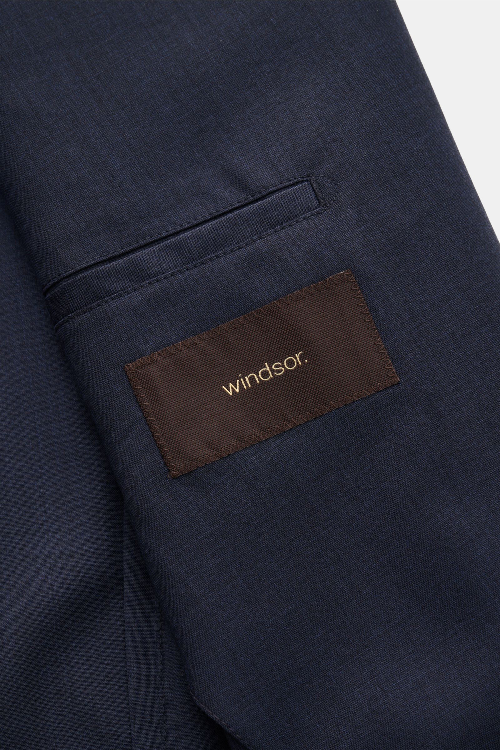 Windsor Sakko 'Travel' navy meliert, Detailansicht der Innentasche mit Label, feine Wollqualität, glatter Griff, Slim Fit, Unconstructed Design.