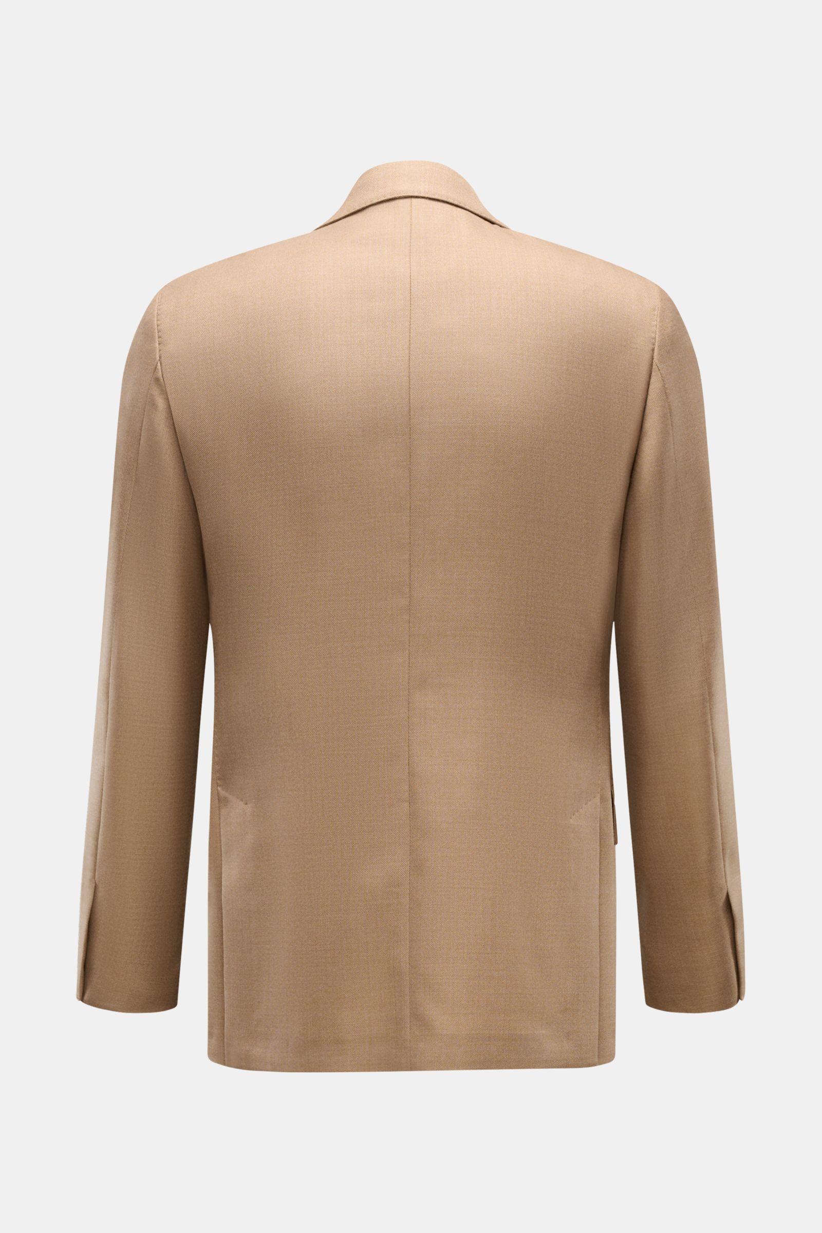 Lardini Cashmere Sakko hellbraun, reine Cashmere-Qualität, Slim Fit, unconstructed Design, Rückansicht mit Seitenschlitzen, weicher Griff, taillierter Zwei-Knopf-Stil.