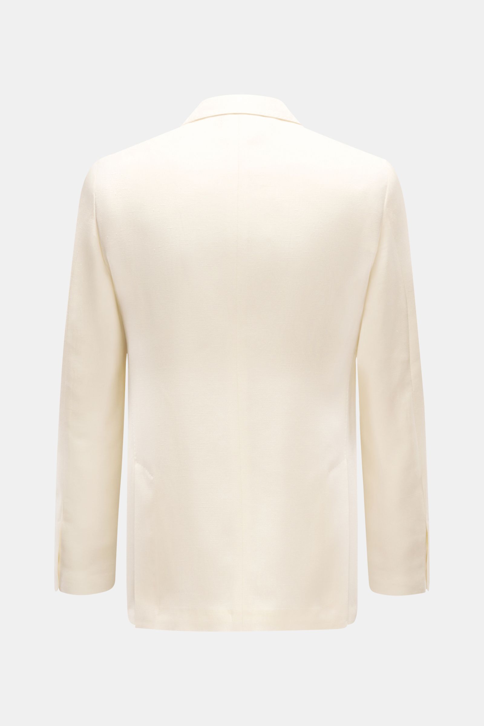 Lardini Sakko creme Rückansicht, zweireihig, Slim Fit aus Viskose mit Seide, glatter Griff, Spitzrevers, Seitenschlitze, unconstructed Design.