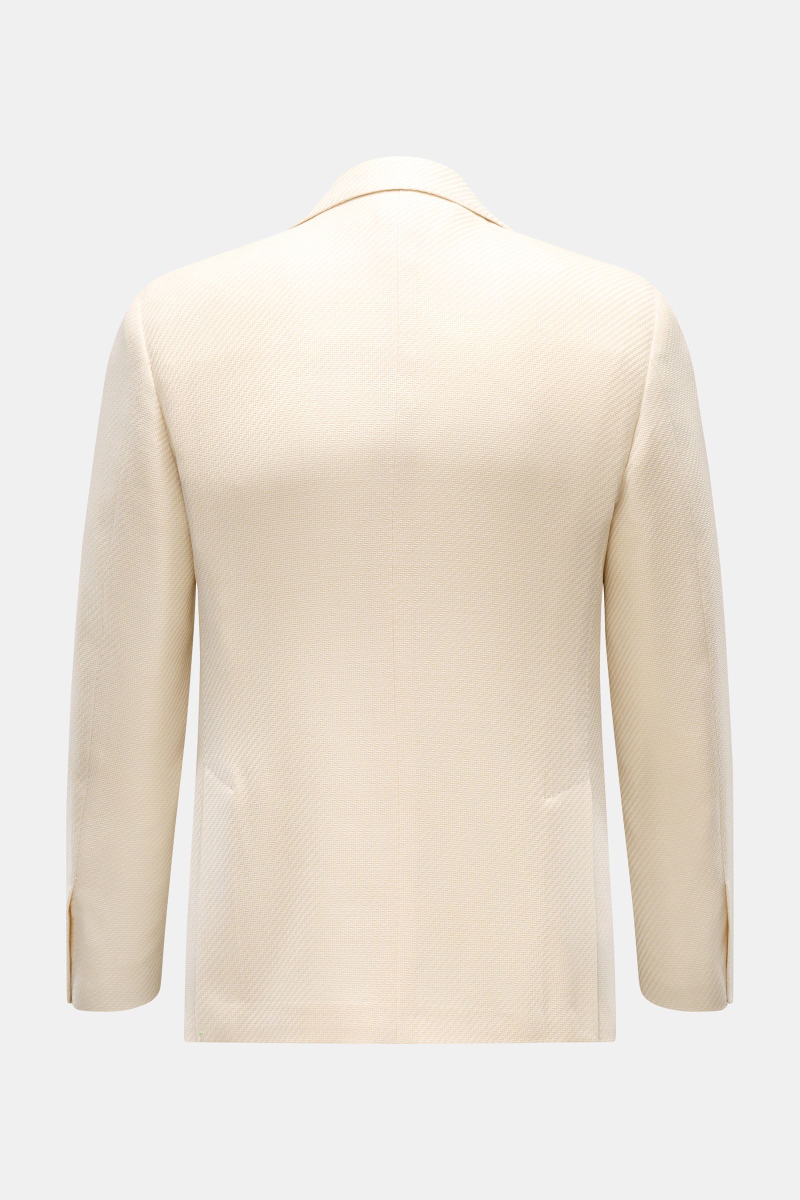 Back view of Lardini Smart-casual jacket cream in wool-cotton blend with tonal herringbone, slim fit, and unconstructed design.

Description: An Italian design classic: This smart-casual jacket from LARDINI made of wool and cotton features an interesti