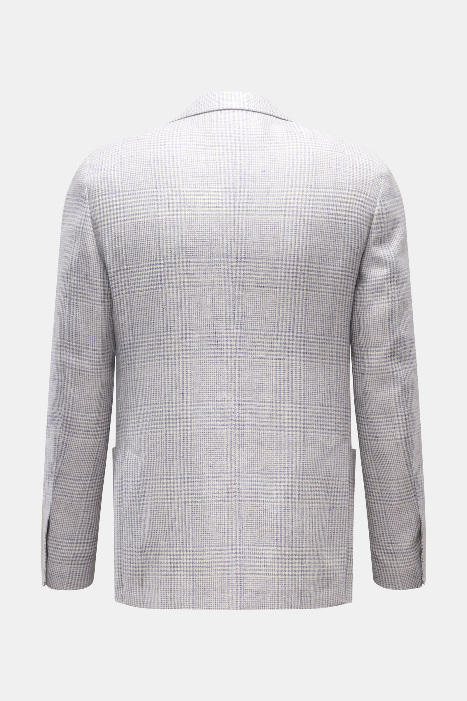 Rückansicht des Lardini Sakko rauchblau/offwhite kariert mit Glencheck-Muster, Unconstructed Design und fallendem Revers.