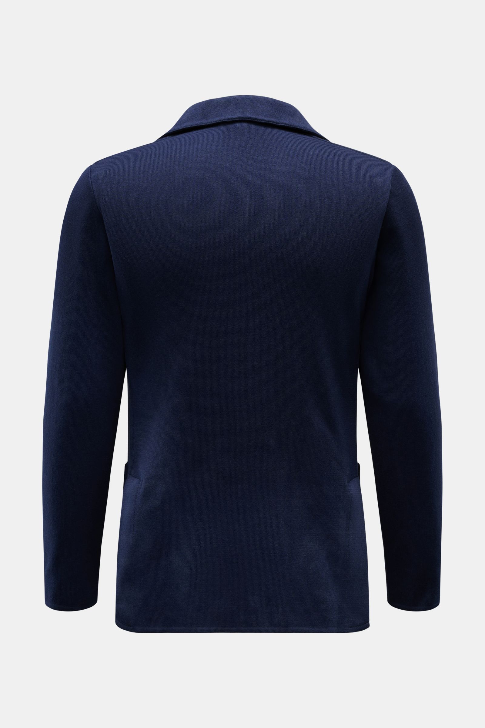 Lardini Strickblazer navy, Rückansicht, taillierter Slim Fit aus reiner Baumwolle mit feinem Strickbild und fallendem Revers.