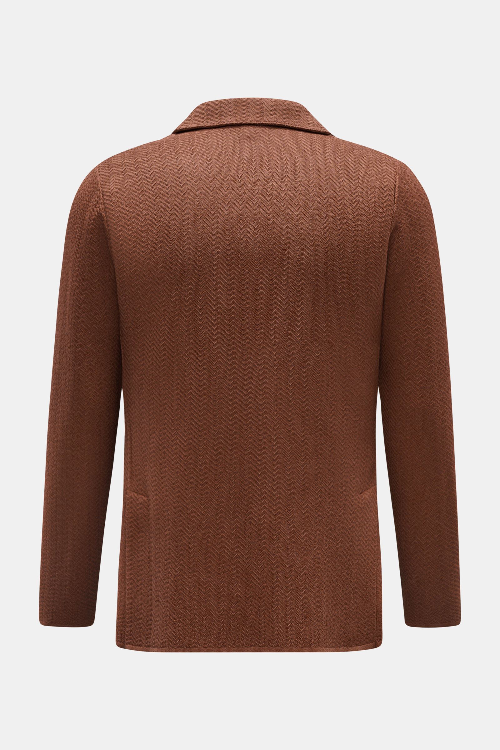 Lardini Strickblazer braun, Rückansicht, Slim Fit, ungefüttert, Baumwolle-Viskose mit Fischgratmuster, aufgesetzte Taschen, Seitenschlitze, fallendes Revers.