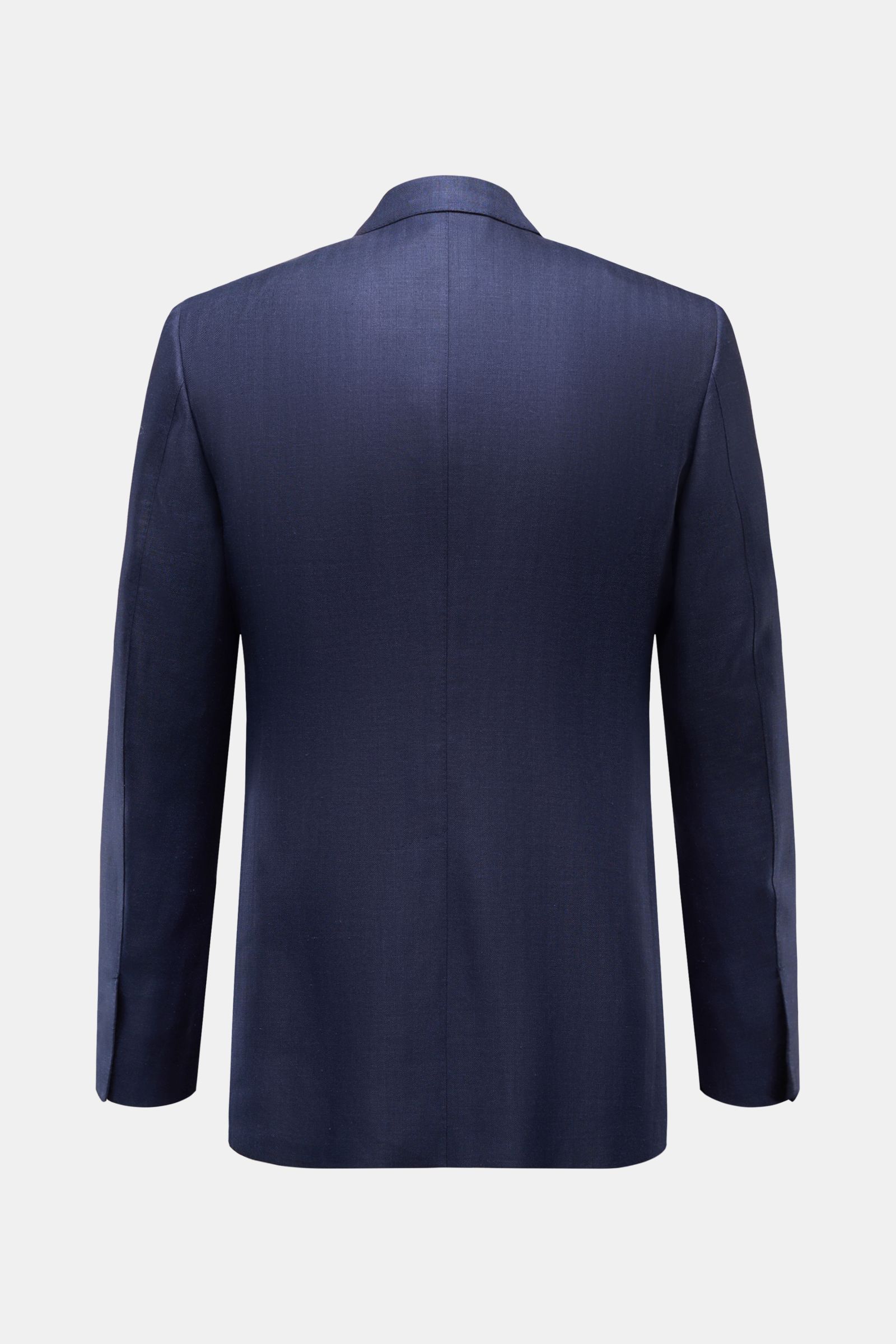 Back view of Tom Ford Sakko 'Shelton' navy, showcasing its slim fit, wool-silk-linen blend, subtle herringbone pattern, and elegant silhouette. For a confident appearance: The 'Shelton' jacket by TOM FORD in a luxurious wool blend features a soft touch, s