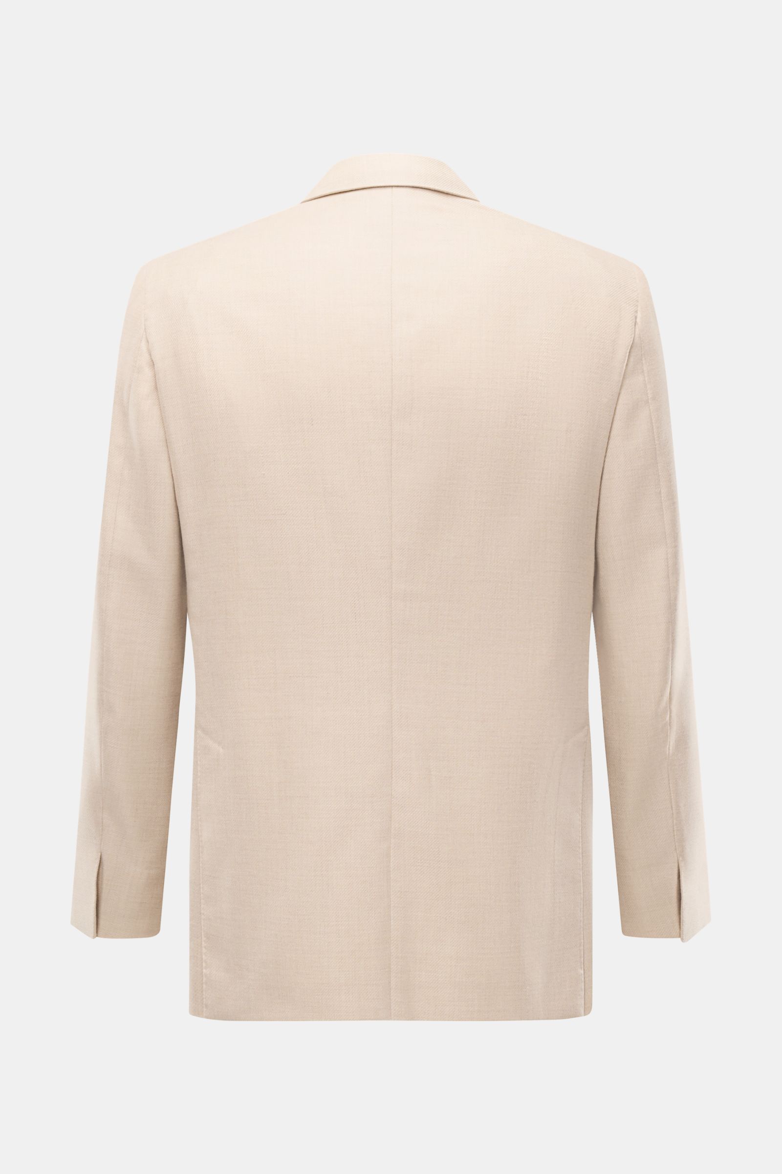Belvest Cashmere Sakko beige aus Cashmere-Seidenmix, weicher Griff, Slim Fit, tailliert, Ein-Knopf, Rückansicht mit Seitenschlitzen.