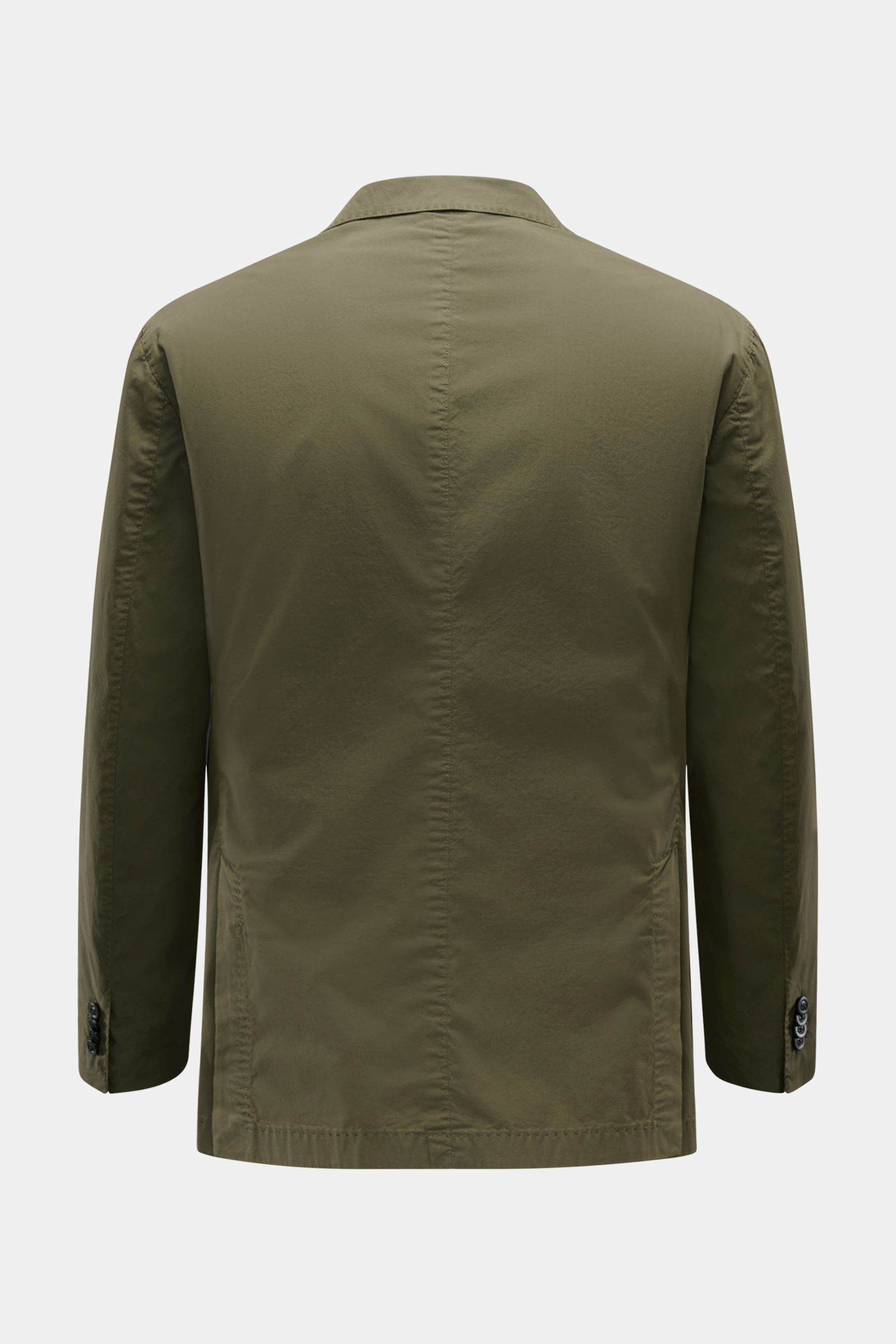 Boglioli Sakko 'K. Jacket' oliv, Rückansicht, leichtes Baumwollgewebe, Slim Fit, Unconstructed, taillierter Zwei-Knopf-Stil, Seitenschlitze.