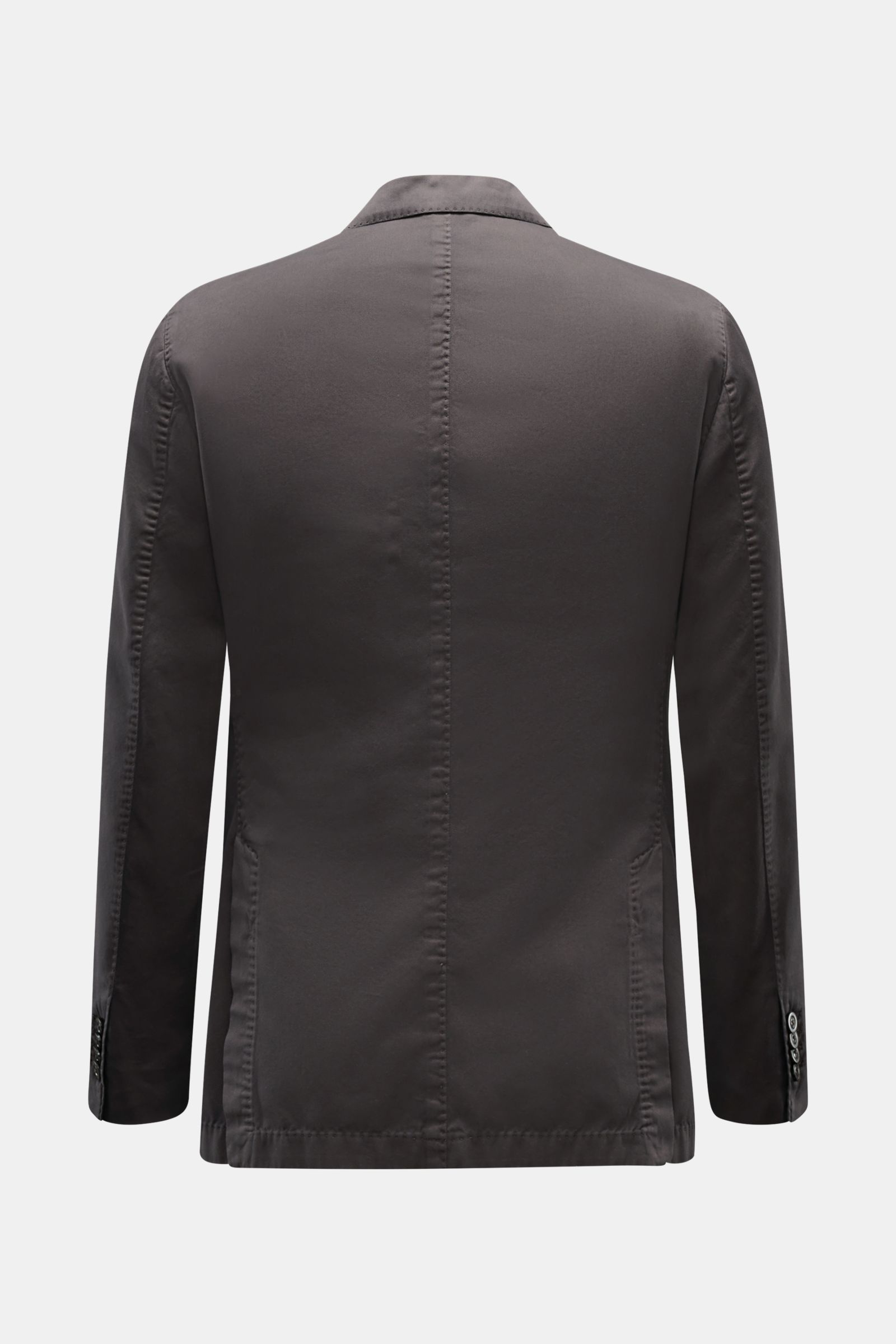 Back view of Boglioli Smart-casual jacket 'K. Jacket' dark grey, slim fit, unconstructed, with side vents and detailed stitching.

Description: Ideal for business and leisure: With the simple unconstructed smart-casual jacket 'K. Jacket' from BOGLIOLI,