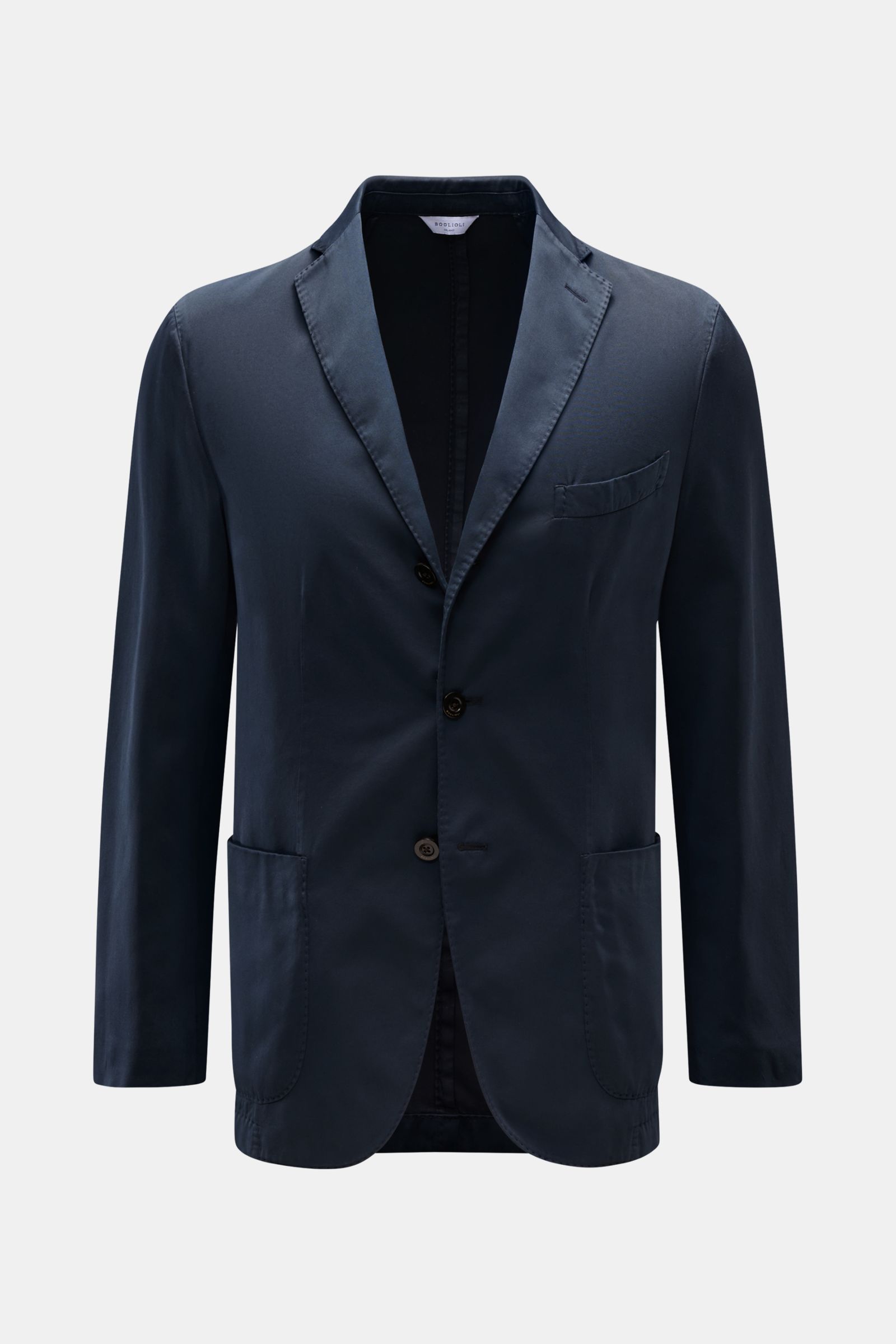 Boglioli Sakko 'K. Jacket' navy, frontale Ansicht, Unconstructed-Slim-Fit mit Baumwolle-Lyocell-Cashmere-Mix, drei Knöpfe, fallendes Revers, Brusttasche, Hüfttaschen.