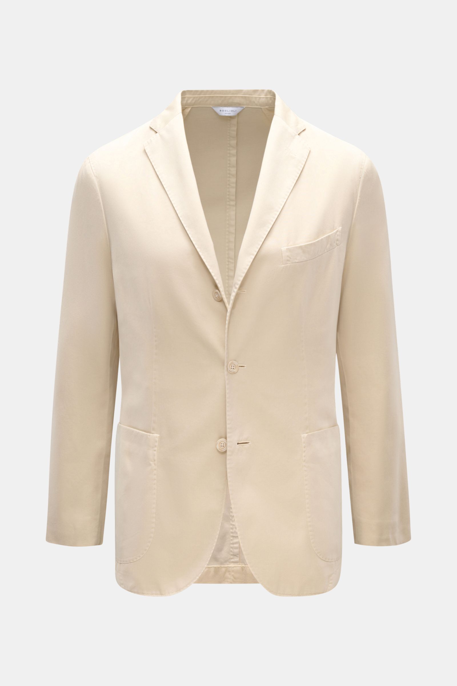 Frontansicht des Boglioli Sakko 'K. Jacket' sand, tailliert, Slim Fit, Unconstructed Design, Baumwolle-Lyocell-Cashmere-Mix, Drei-Knopf-Stil.