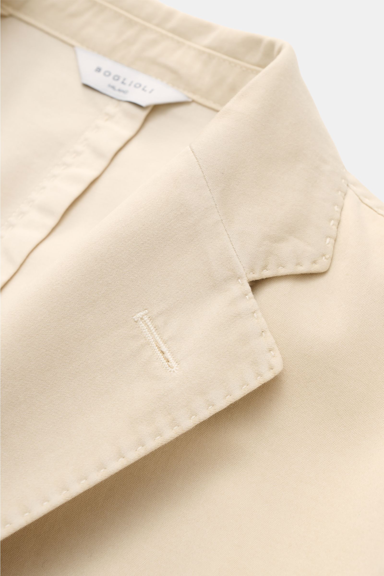 Boglioli Sakko 'K. Jacket' sand, Nahaufnahme Revers und Kragen, Unconstructed-Design aus Baumwolle-Lyocell-Cashmere-Mix, slim fit, soft.