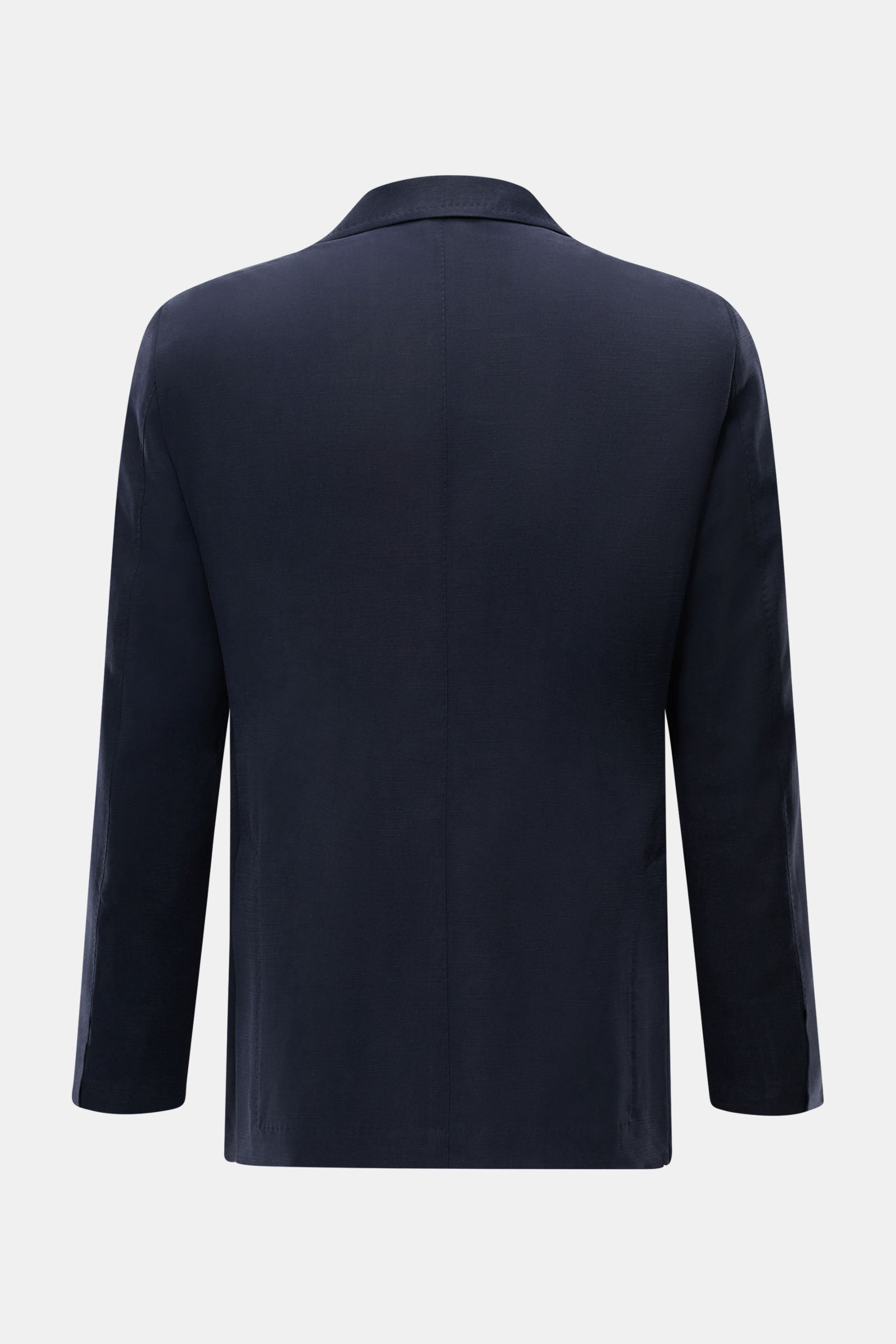 Back view of Sipario Smart-casual jacket 'Ginza' dark navy, lightweight slim fit with step lapel, patch pockets, and side vents.

Description: Lightweight and stylish: The smart-casual jacket 'Ginza' by SIPARIO features a pared-down, unlined design in 