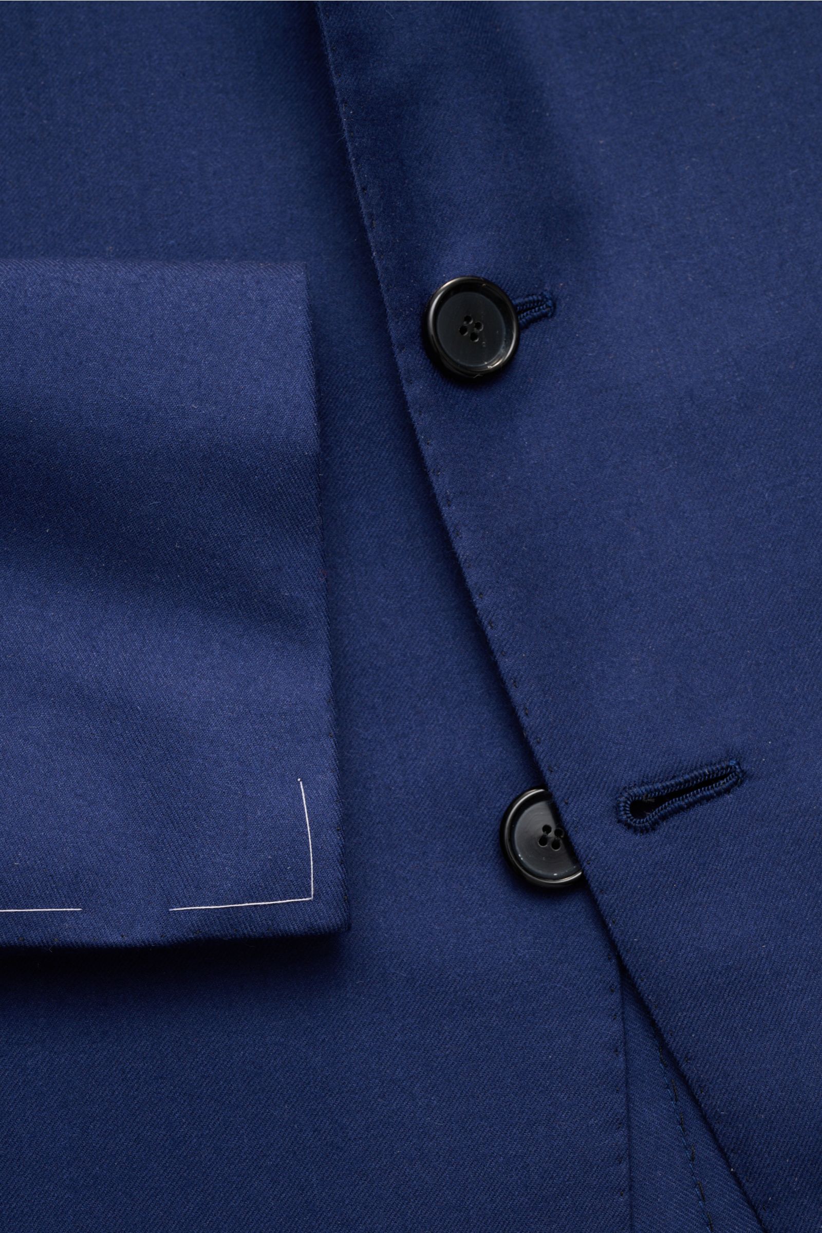 Close-up front view of Cesare Attolini Cashmere smart-casual jacket dark blue showing buttons, step lapel, and cuff details. Enjoy luxury from CESARE ATTOLINI: This timeless smart-casual jacket in the finest pure cashmere has been made exclusively in I