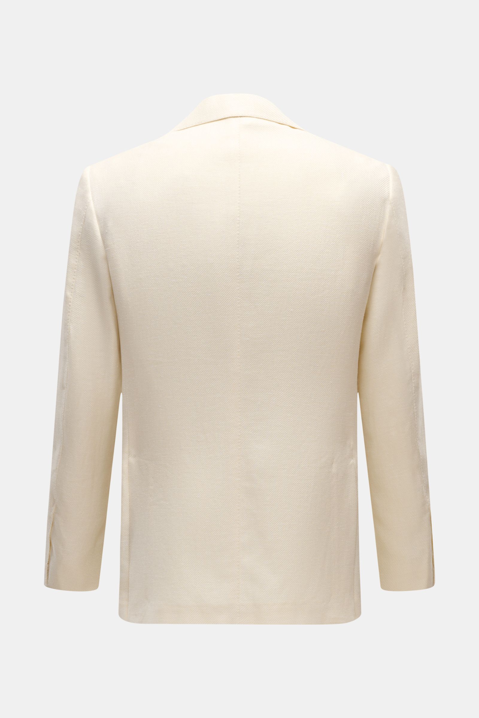 Rear view of Borrelli Smart-casual jacket 'Procida' cream in lightweight linen, silk, and cotton blend, slim fit with step lapel and side vents.

Description: Business elegance in a summery design: With its lightweight material and exceptional feel, th