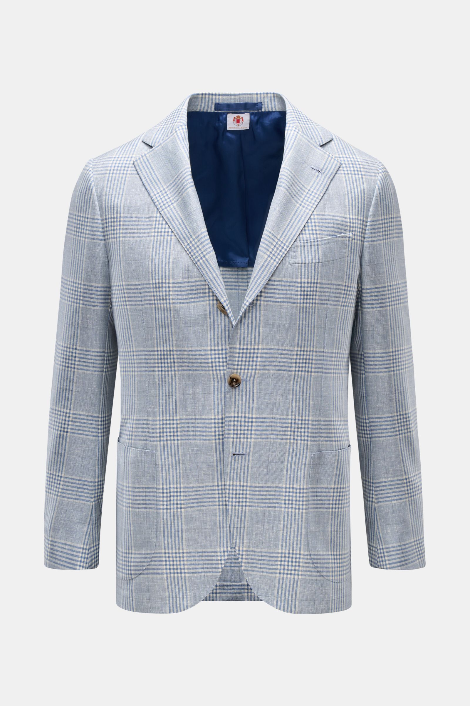 Frontansicht des Borrelli Sakko 'Procida' rauchblau/offwhite kariert aus Wolle mit Cashmere, Slim Fit, Glencheck, tailliert, drei Knöpfe, halb gefüttert.