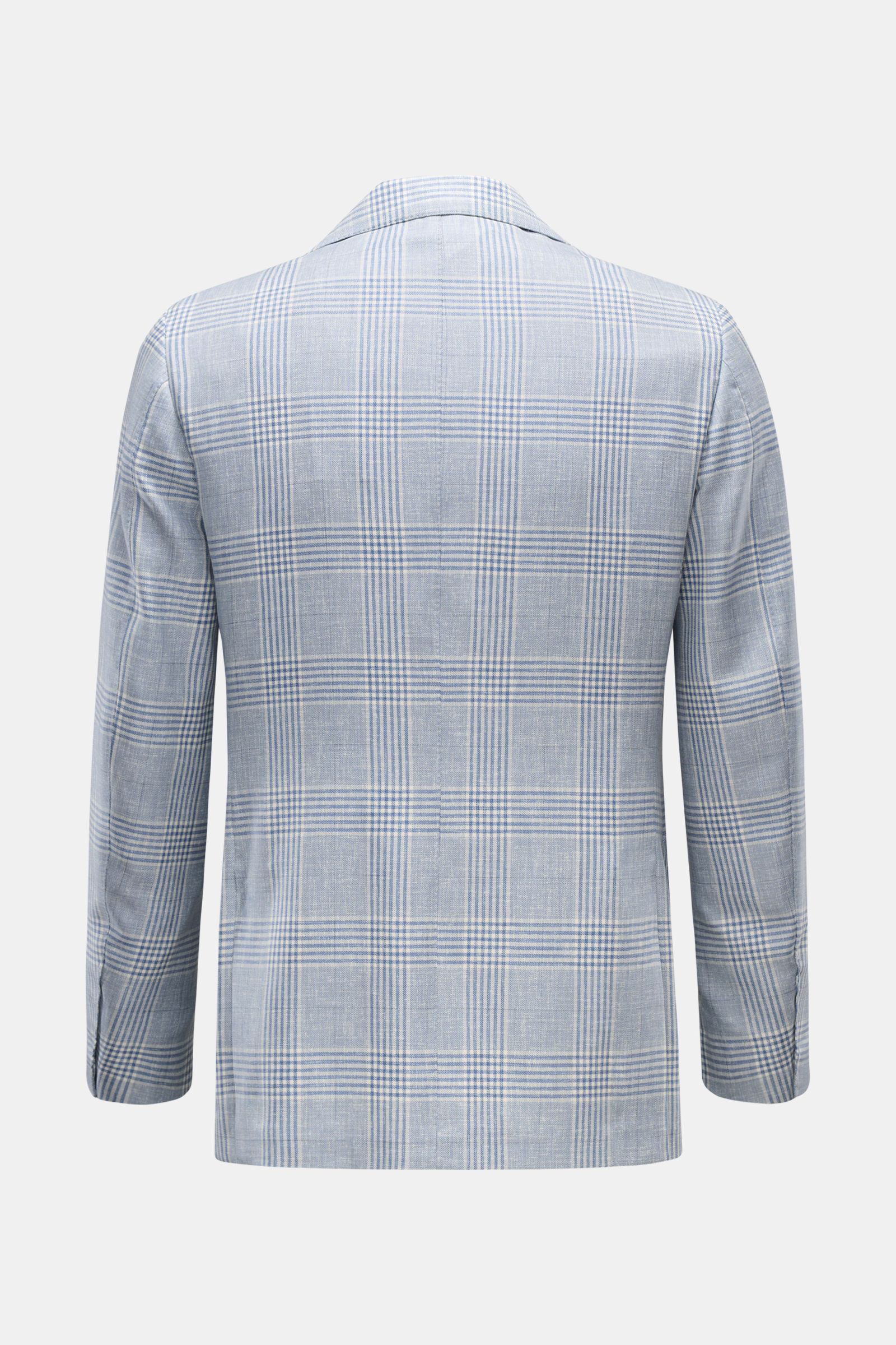 Borrelli Sakko 'Procida' rauchblau/offwhite kariert, Slim Fit, Glencheck-Muster, Wolle mit Cashmere, Rückansicht, tailliert, halb gefüttert.