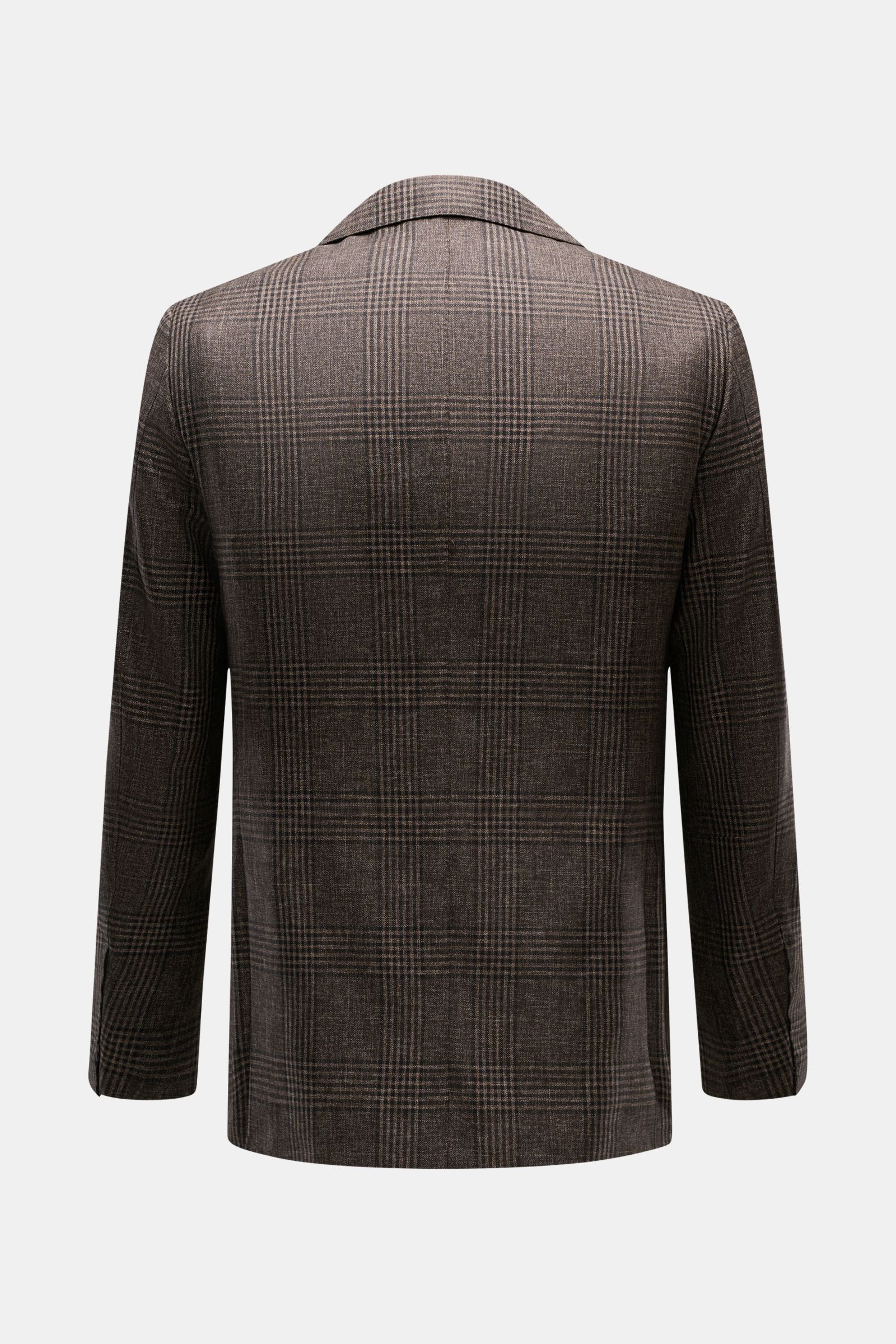 Blick von hinten auf das braun/schwarz karierte Borrelli Sakko 'Procida' aus Wolle mit Cashmere, Slim Fit, Glencheck-Muster.