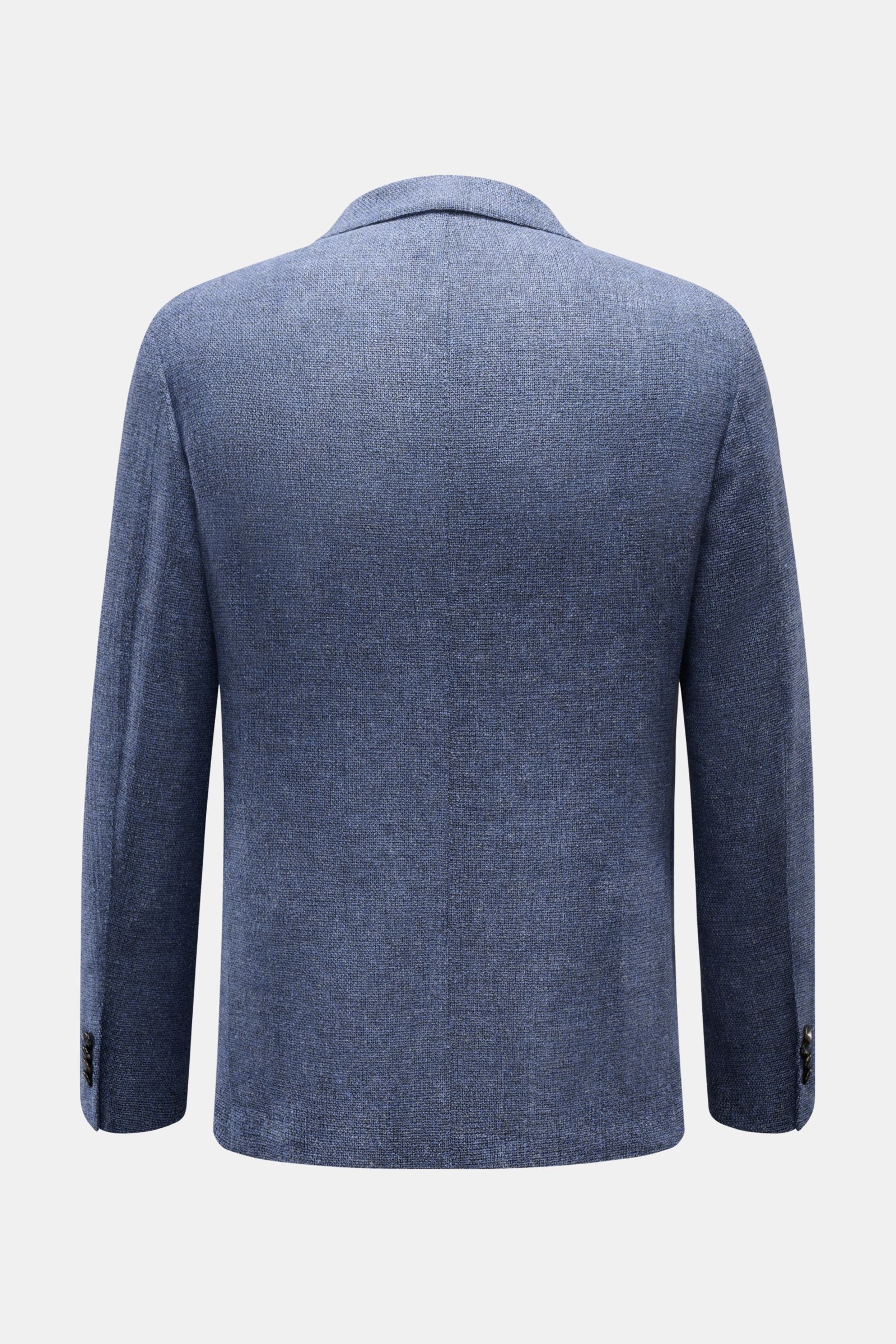 Agnona Sakko rauchblau meliert, halb gefüttert aus Woll-Seidenmischung, taillierter Zwei-Knopf-Stil, slim fit, Rückansicht mit Seitenschlitzen.