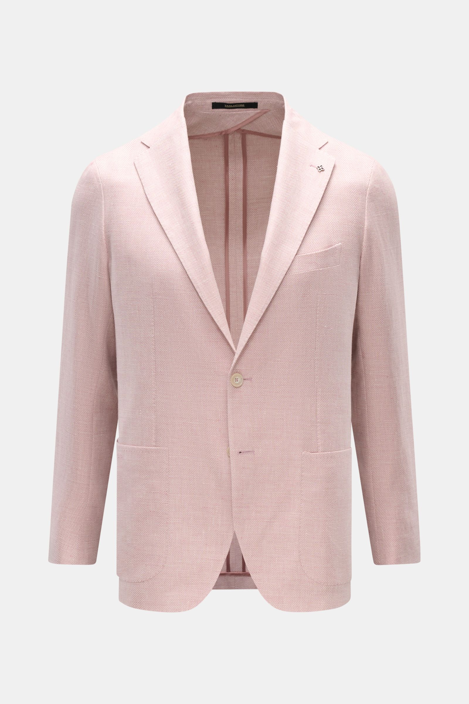 Tagliatore Sakko 'Monte Carlo' altrosa meliert, frontal fotografiert, Slim Fit, Leinen-Baumwoll-Mix mit Fischgratstruktur, zwei Knöpfe, fallendes Revers, Brust- und Hüfttaschen.