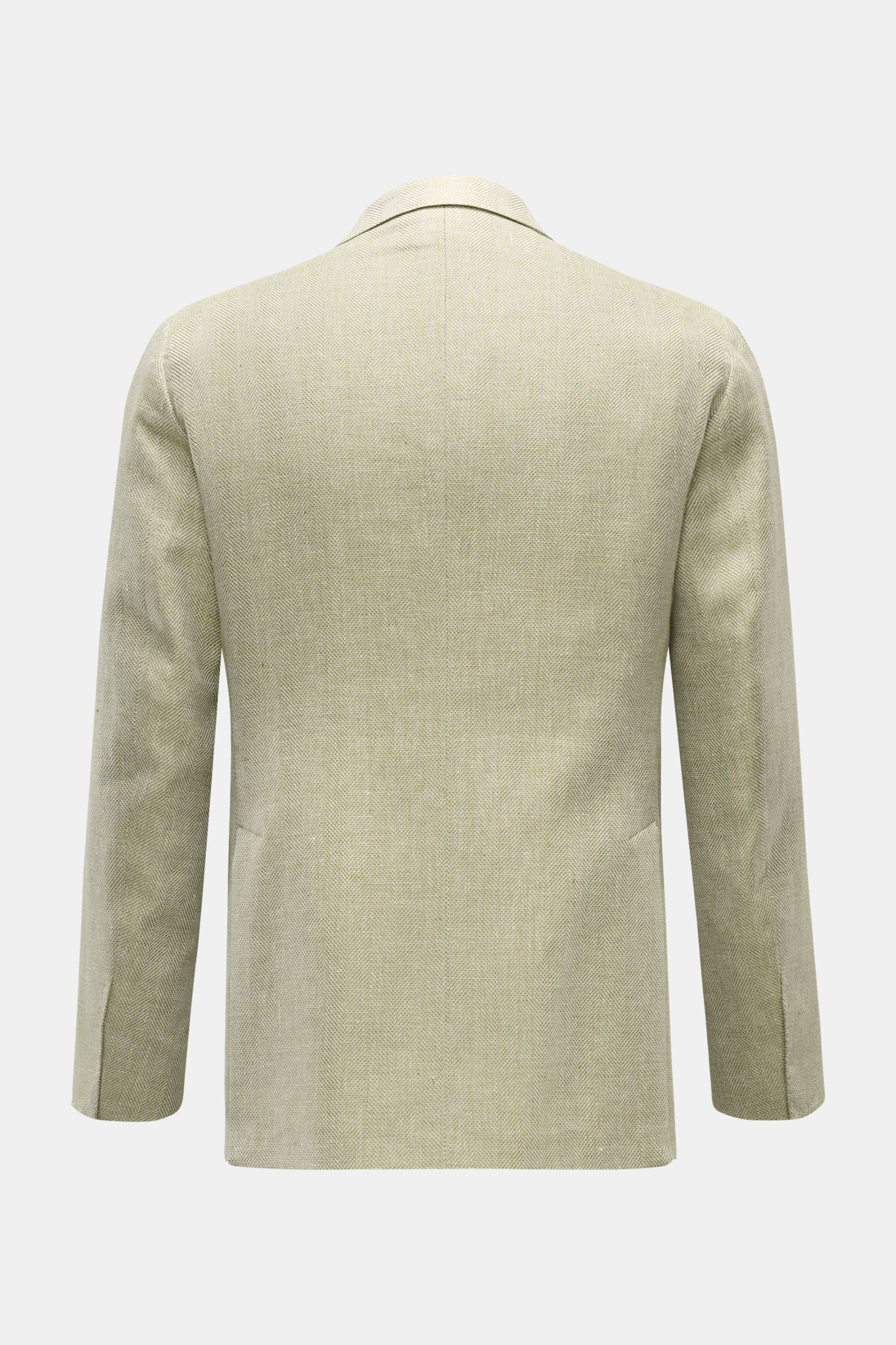 Tagliatore Sakko 'Monte Carlo' oliv meliert, Rückansicht, Slim Fit, Leinen-Baumwoll-Mix mit Fischgrat-Struktur, zwei Seitenschlitze, Unconstructed Design.