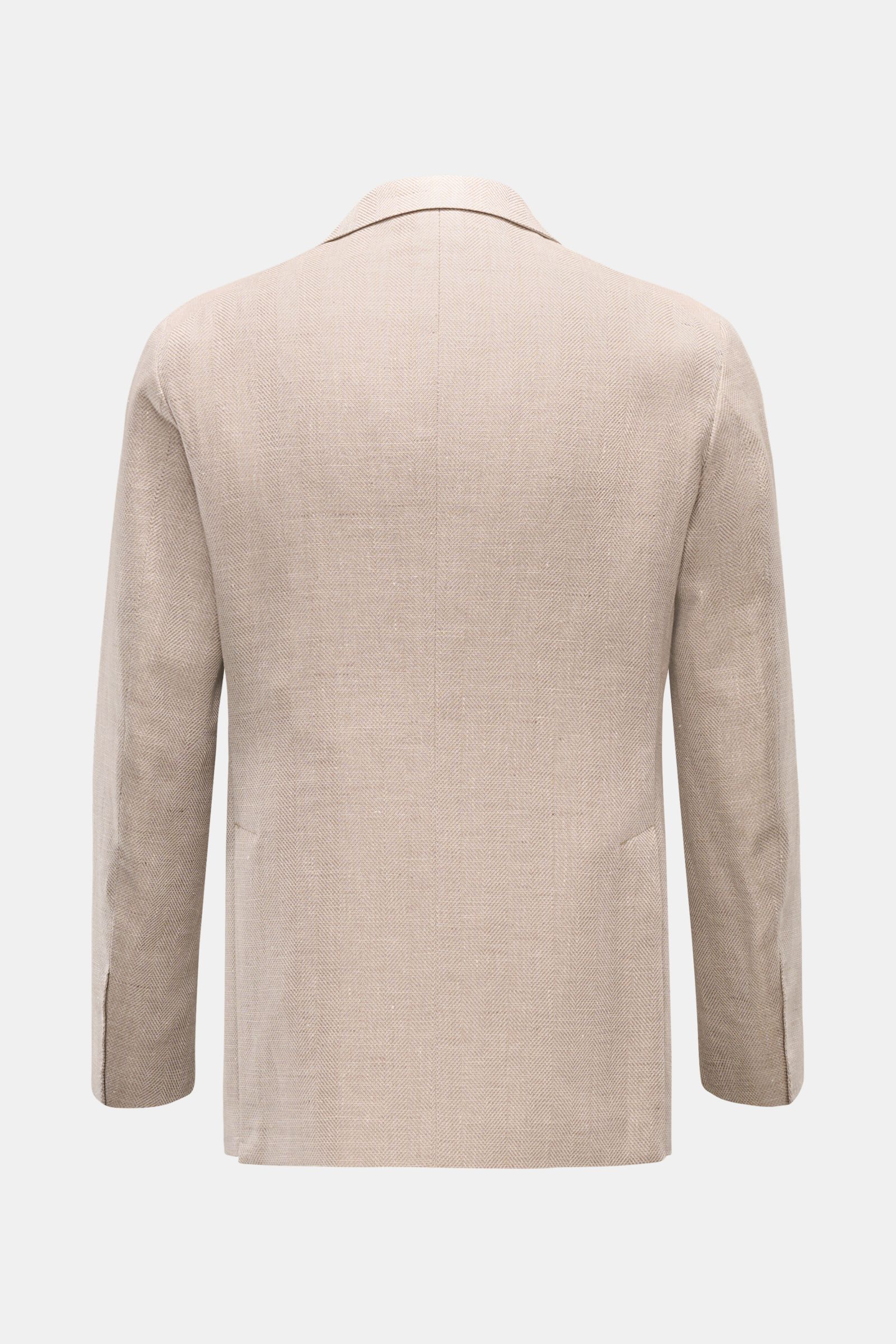 Back view of Tagliatore Smart-casual jacket 'Monte Carlo' beige mottled, slim fit with linen-cotton herringbone fabric, soft unstructured design.