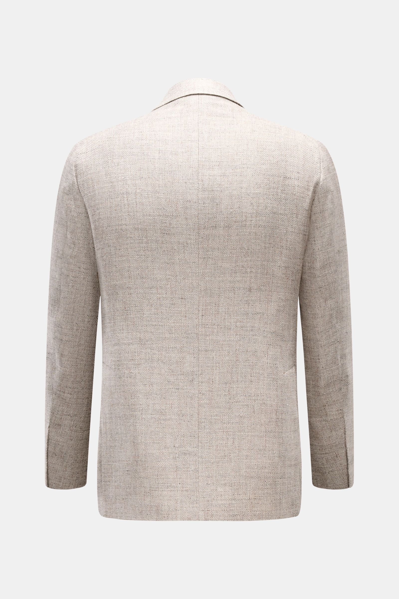 Tagliatore Sakko 'Monte Carlo' grau meliert in Unconstructed-Design aus Seide, Leinen und Baumwolle, Rückansicht mit feinem Strukturgewebe.