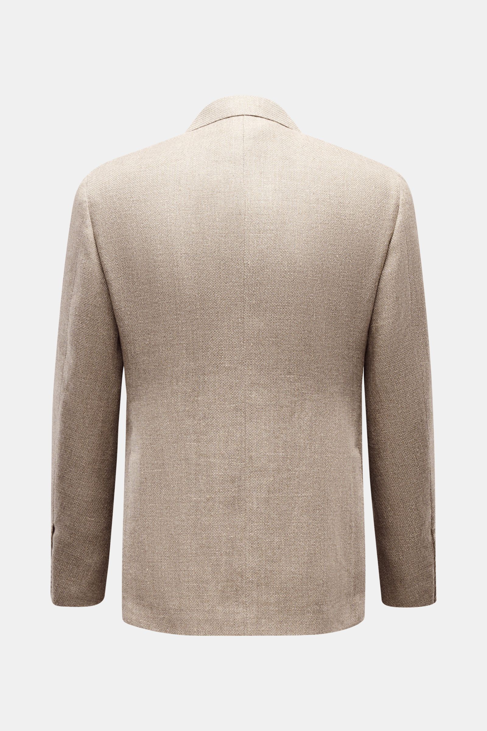 Caruso Sakko 'Aida' beige meliert, rustikaler italienischer Stil, zweireihig, Slim Fit, aus Hanf-Wollmix, steigendem Revers, Rückansicht.
