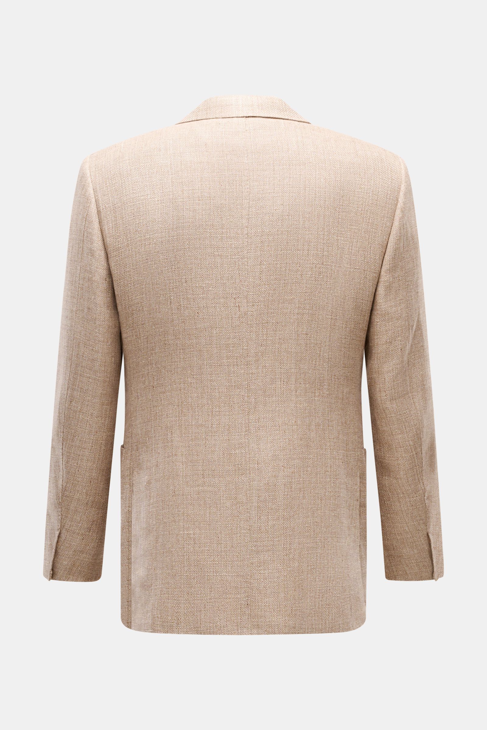 Back view of Zegna Smart-casual jacket taupe mottled in linen, wool, and silk blend with fine textured fabric and soft feel.

Hot days are guaranteed to be enjoyable in this smart-casual jacket in linen, wool and silk with distinctive mottling by ZEGNA